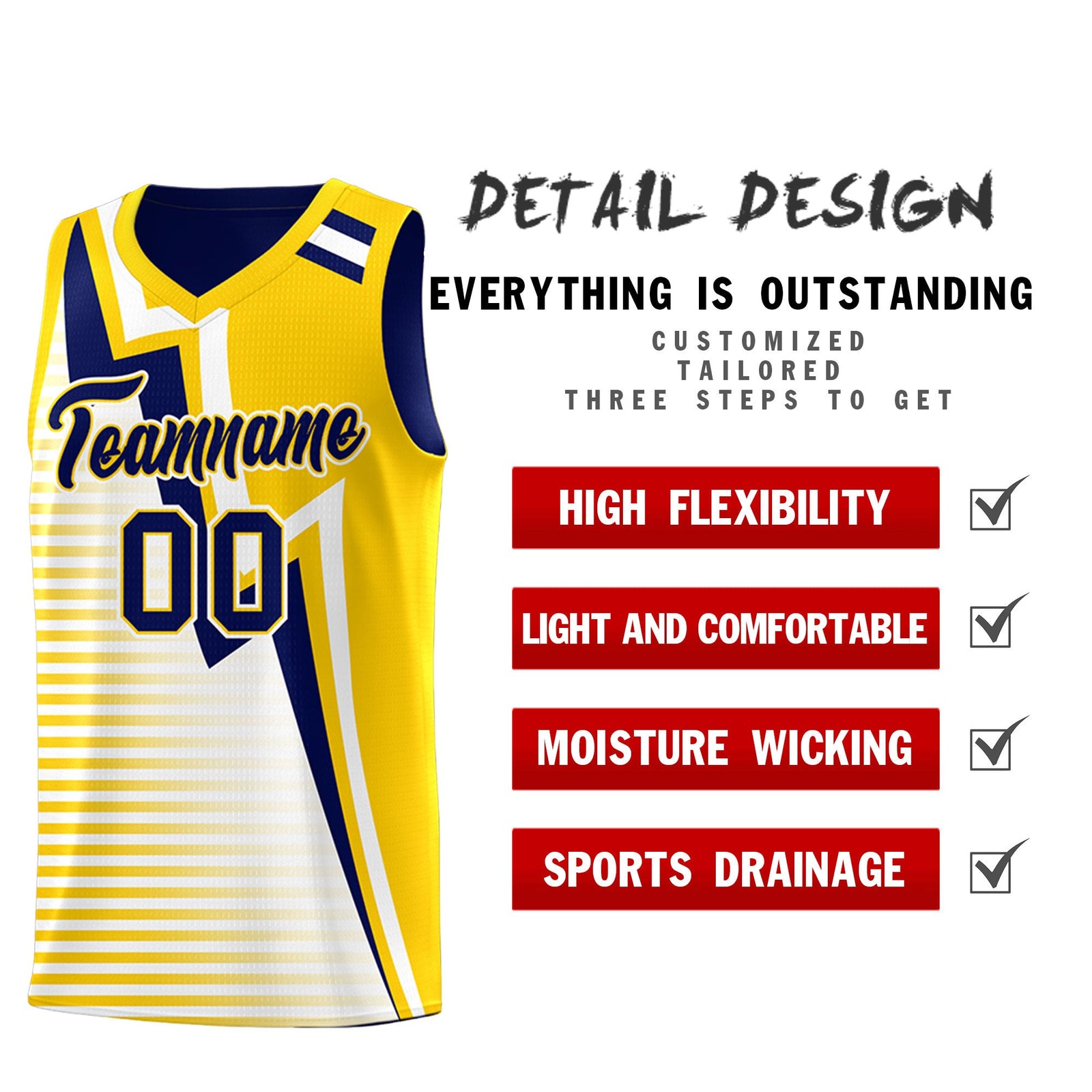 Custom Navy Gold White Gradient Stripes Lightning Pattern Reversible Sets Basketball Jersey| KXKSHOP