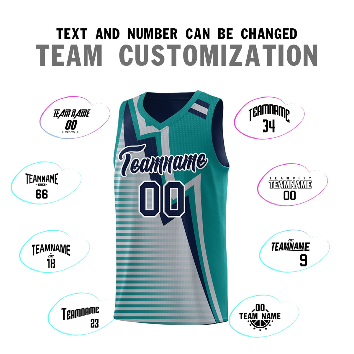Custom Navy Teal Gray Gradient Stripes Lightning Pattern Reversible Sets Basketball Jersey| KXKSHOP