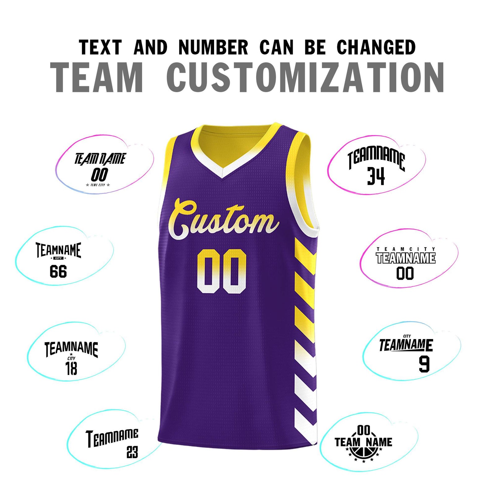 Custom Gold Purple Reversible Basketball Jersey Kits - Side Arrow Purple White Gradient