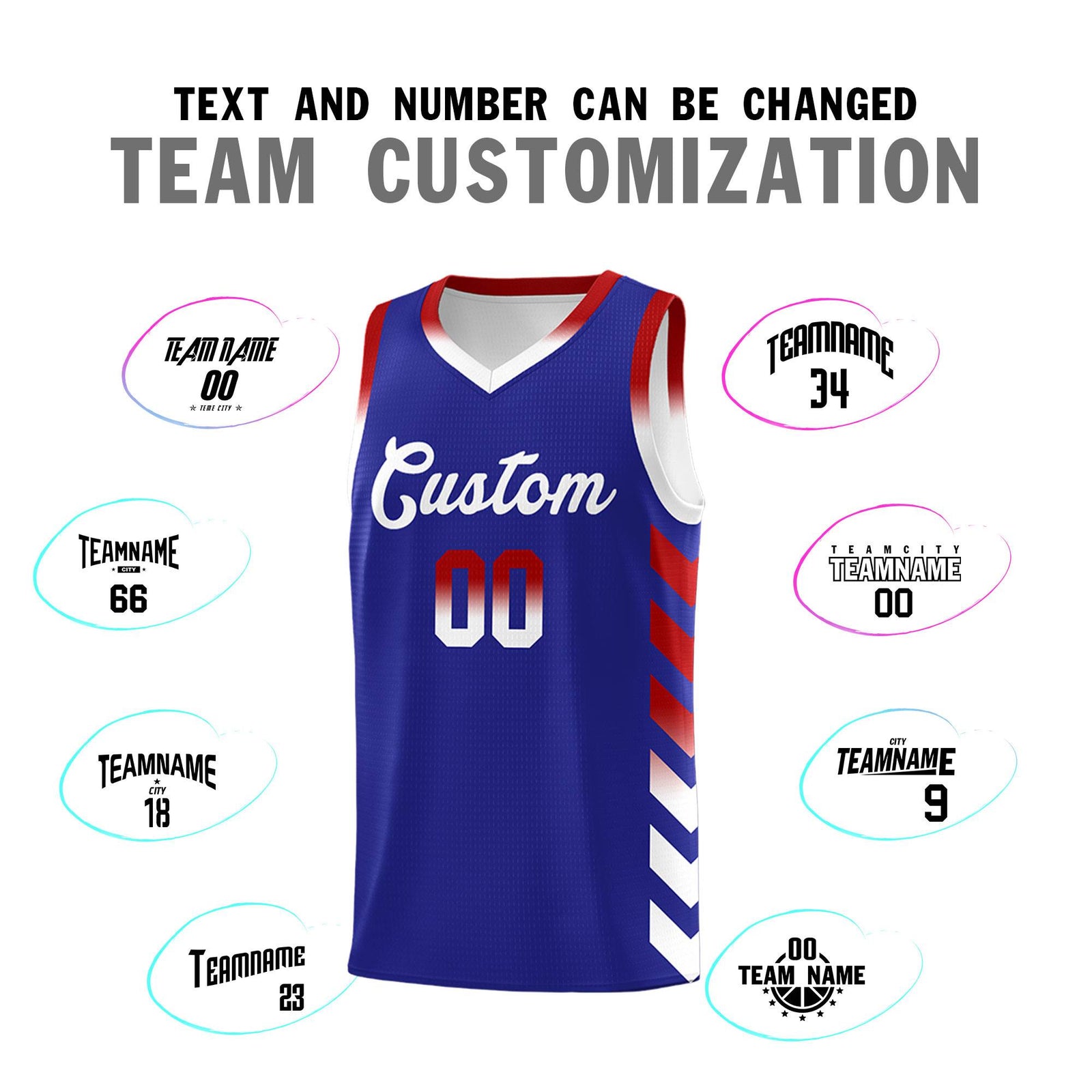 Custom White Royal Reversible Basketball Jersey Kits - Side Arrow Royal Red Gradient