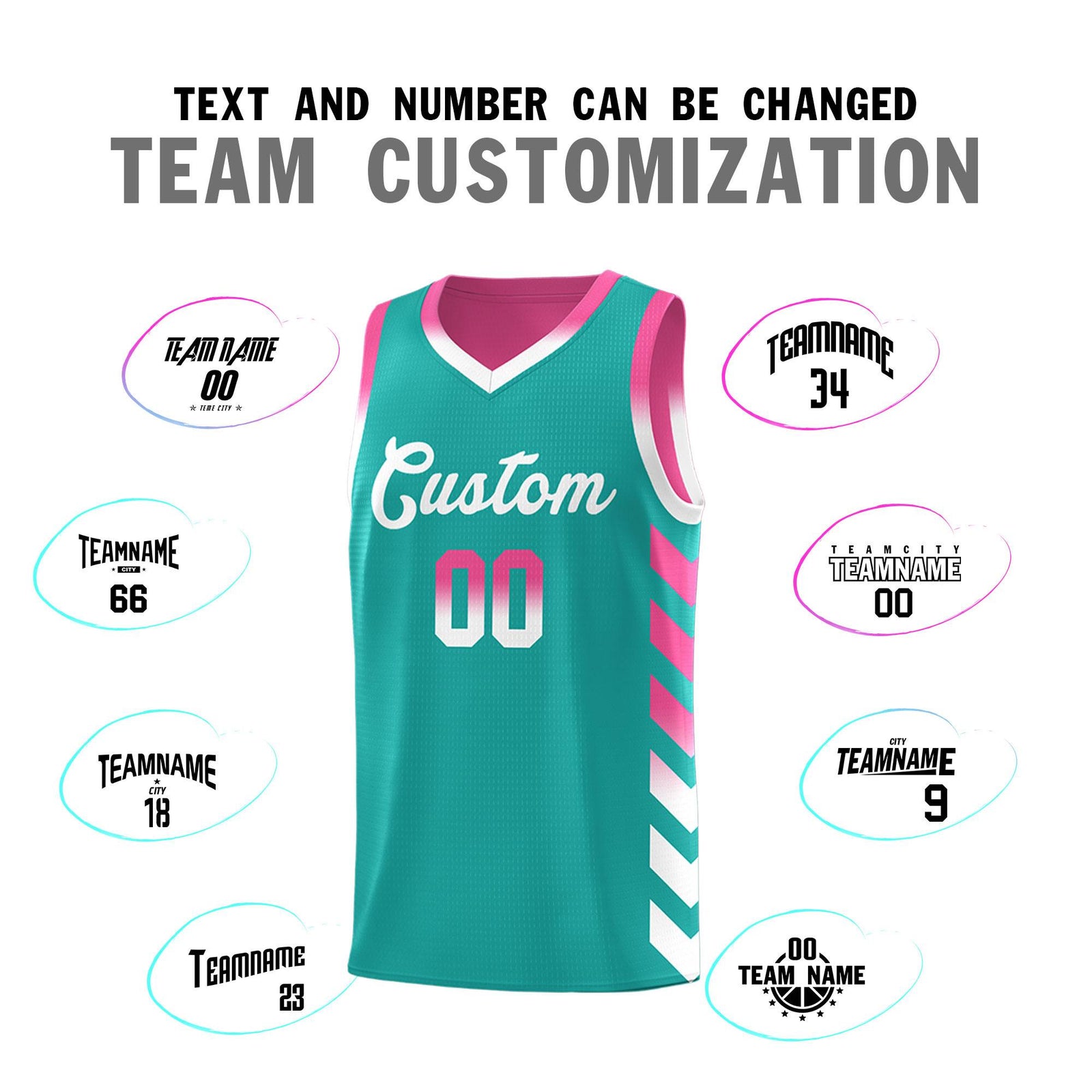 Custom Pink Aqua Reversible Basketball Jersey Kits - Side Arrow Aqua White Gradient