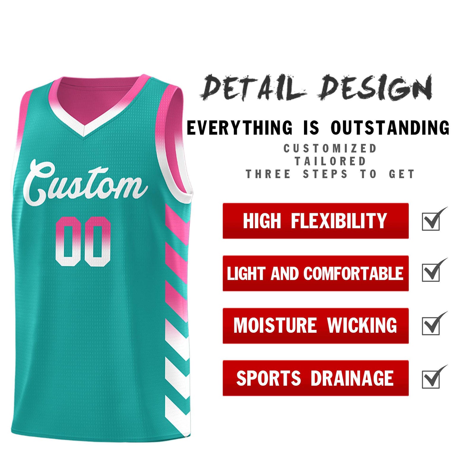 Custom Pink Aqua Reversible Basketball Jersey Kits - Side Arrow Aqua White Gradient