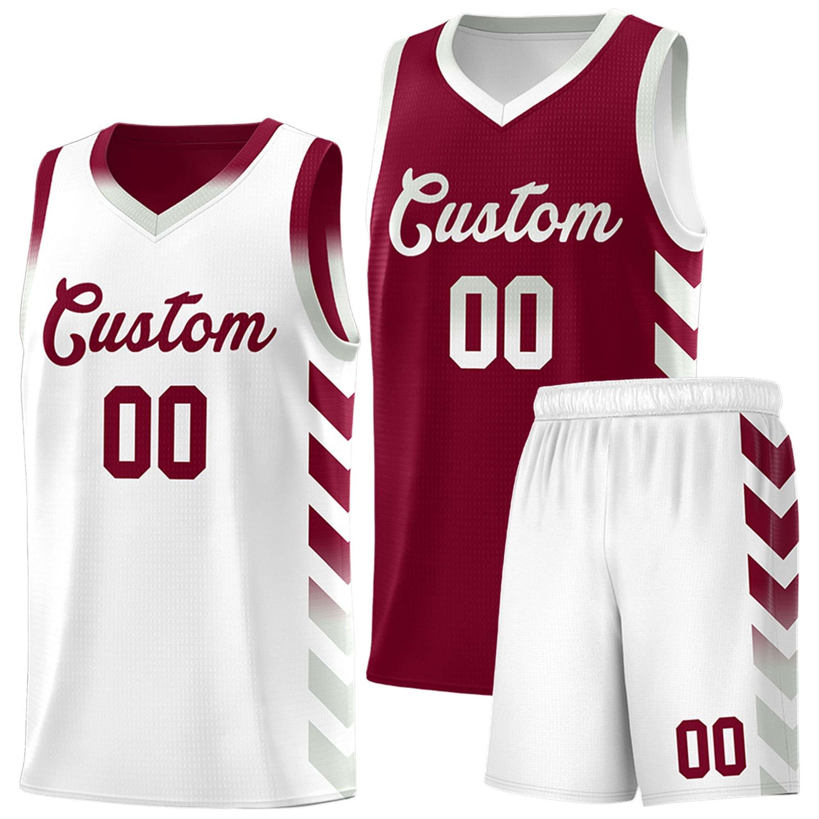 Custom White Crimson Reversible Basketball Jersey Kits - Side Arrow Crimson Gray Gradient