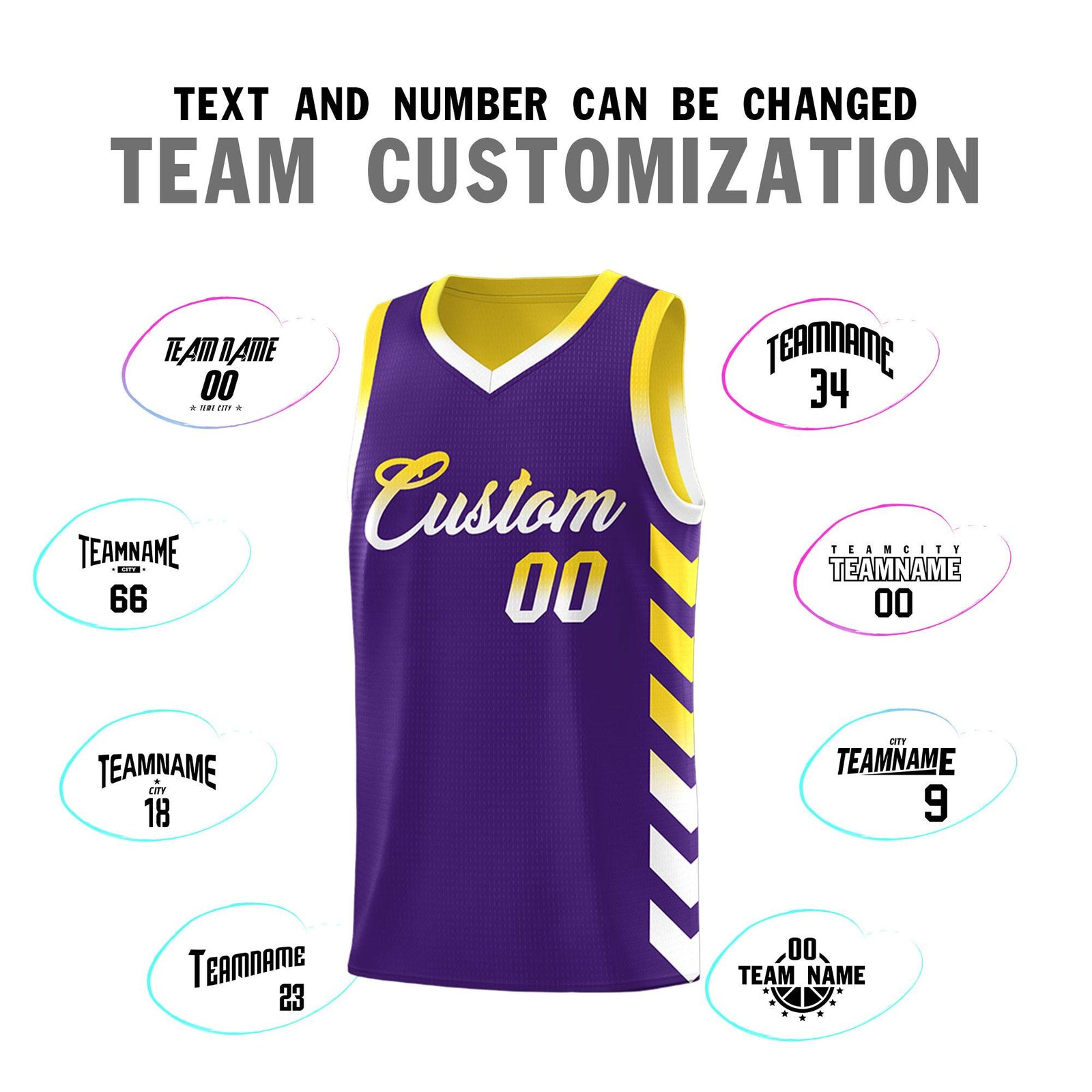 Custom Gold Purple Reversible Basketball Jersey Kits - Side Arrow Purple White Gradient
