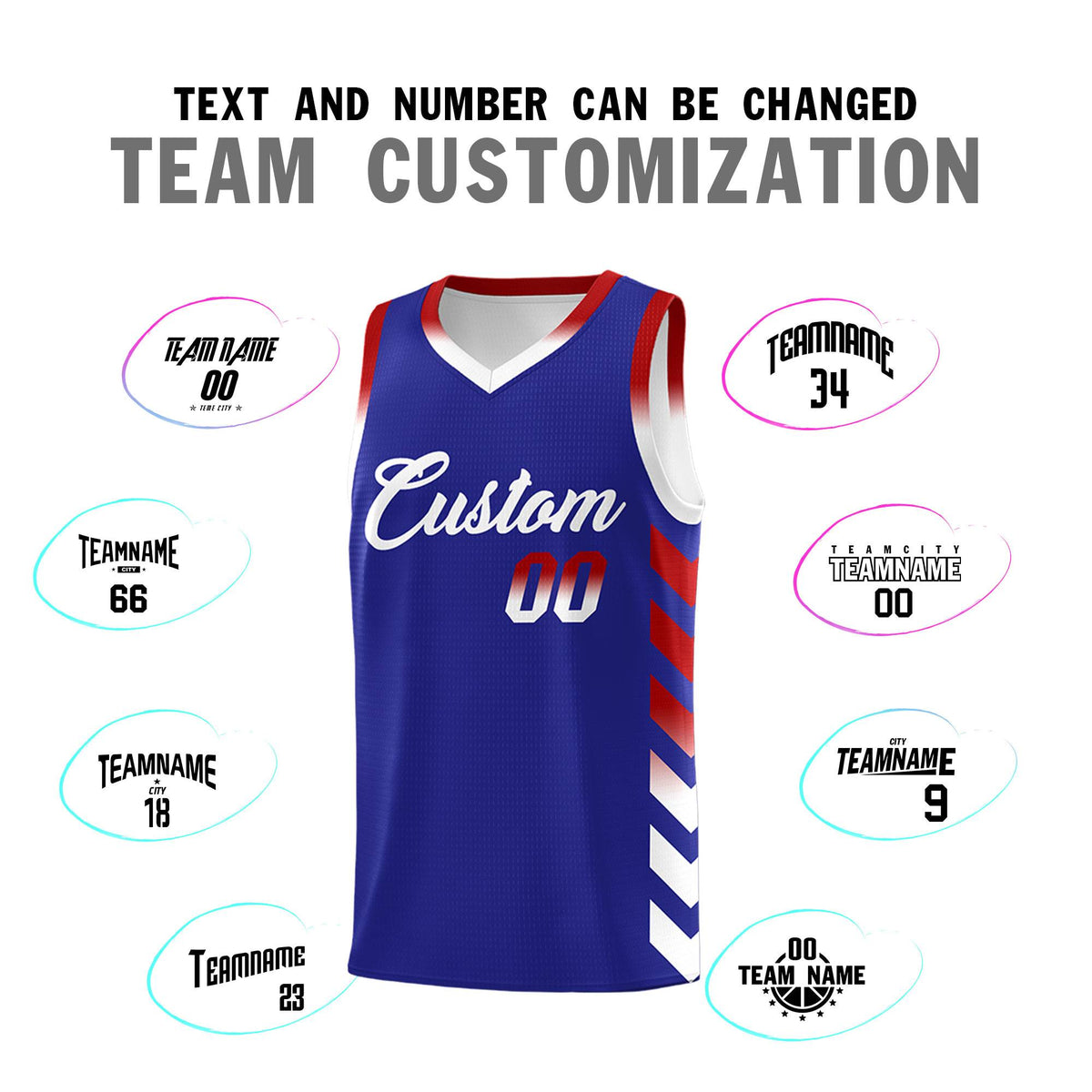Custom White Royal Reversible Basketball Jersey Kits - Side Arrow Royal Red Gradient