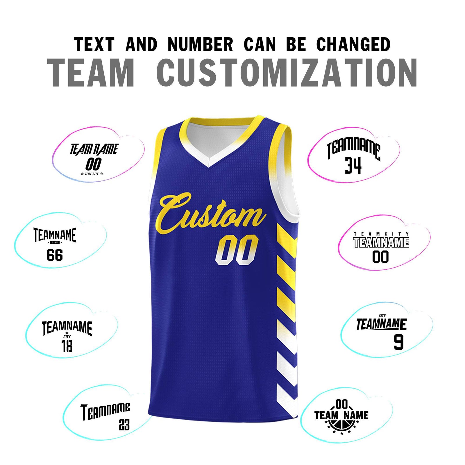 Custom White Royal Reversible Basketball Jersey Kits - Side Arrow Royal Gold Gradient