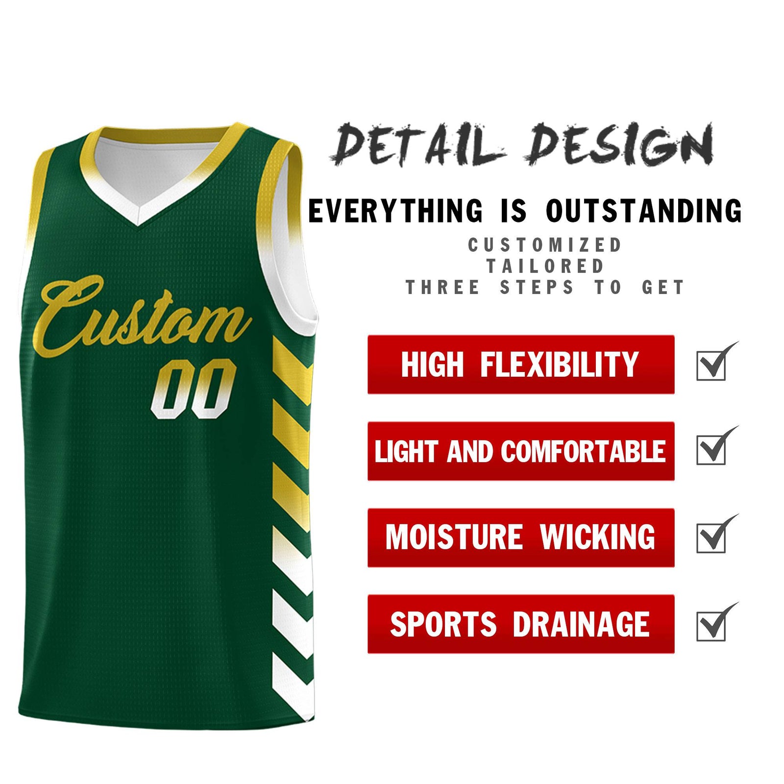 Custom White Green Reversible Basketball Jersey Kits - Side Arrow Green Old Gold Gradient
