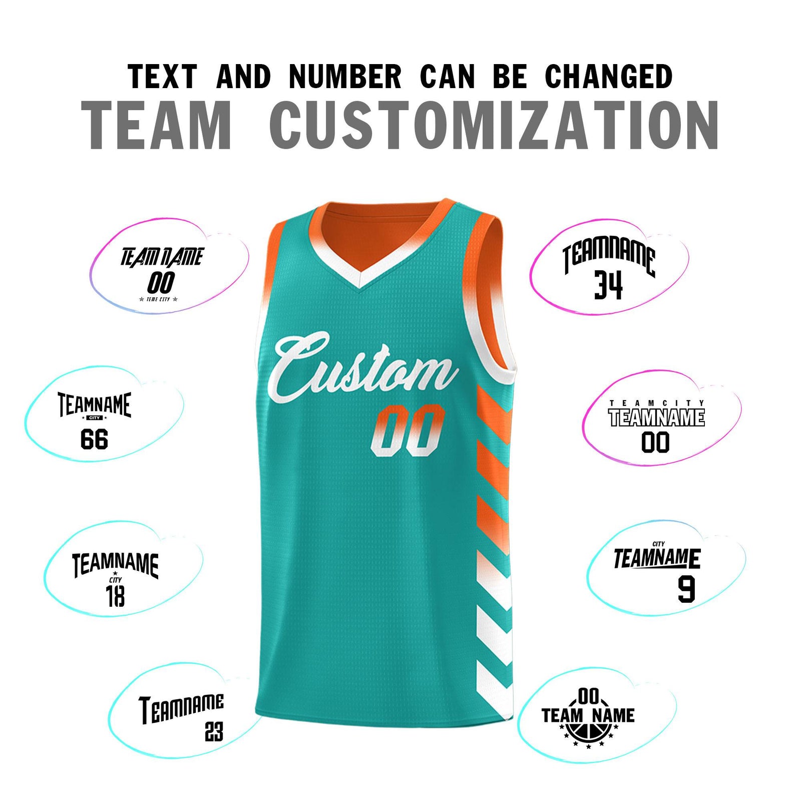 Custom Orange Aqua Reversible Basketball Jersey Kits - Side Arrow Aqua White Gradient