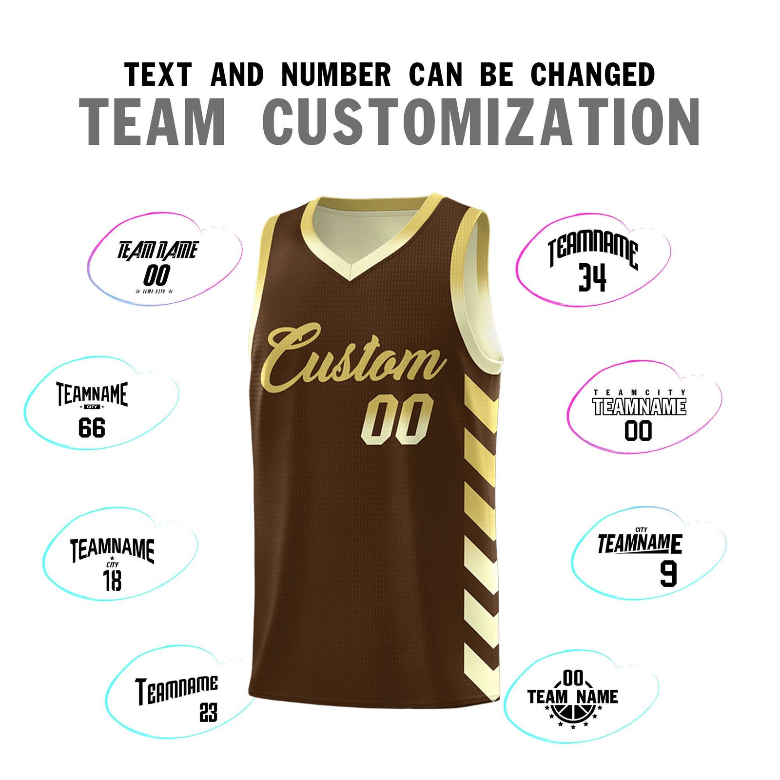 Custom Cream Brown Reversible Basketball Jersey Kits - Side Arrow Old Gold Brown Gradient
