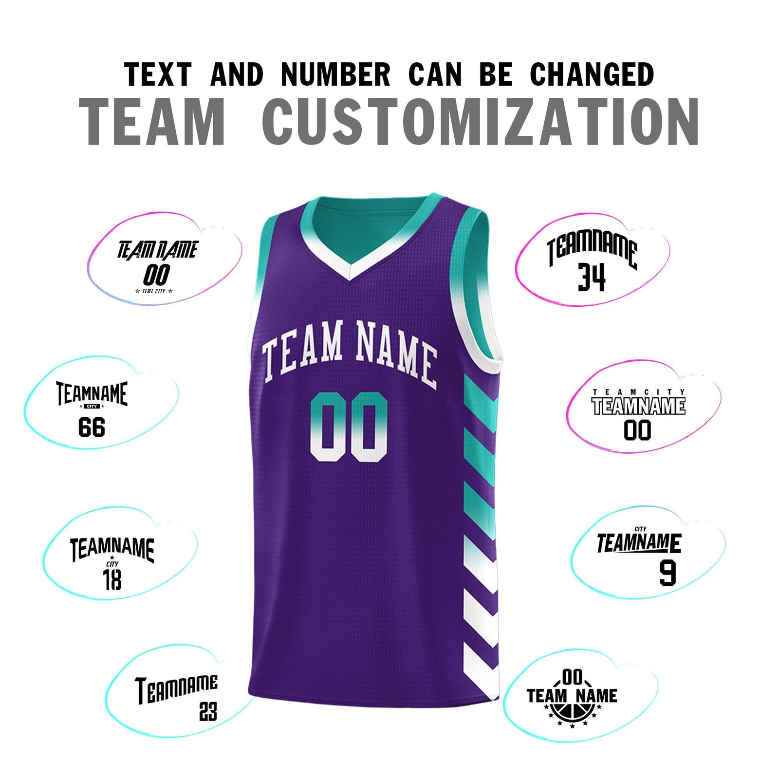 Custom Aqua Purple Reversible Basketball Jersey Kits - Side Arrow Purple White Gradient