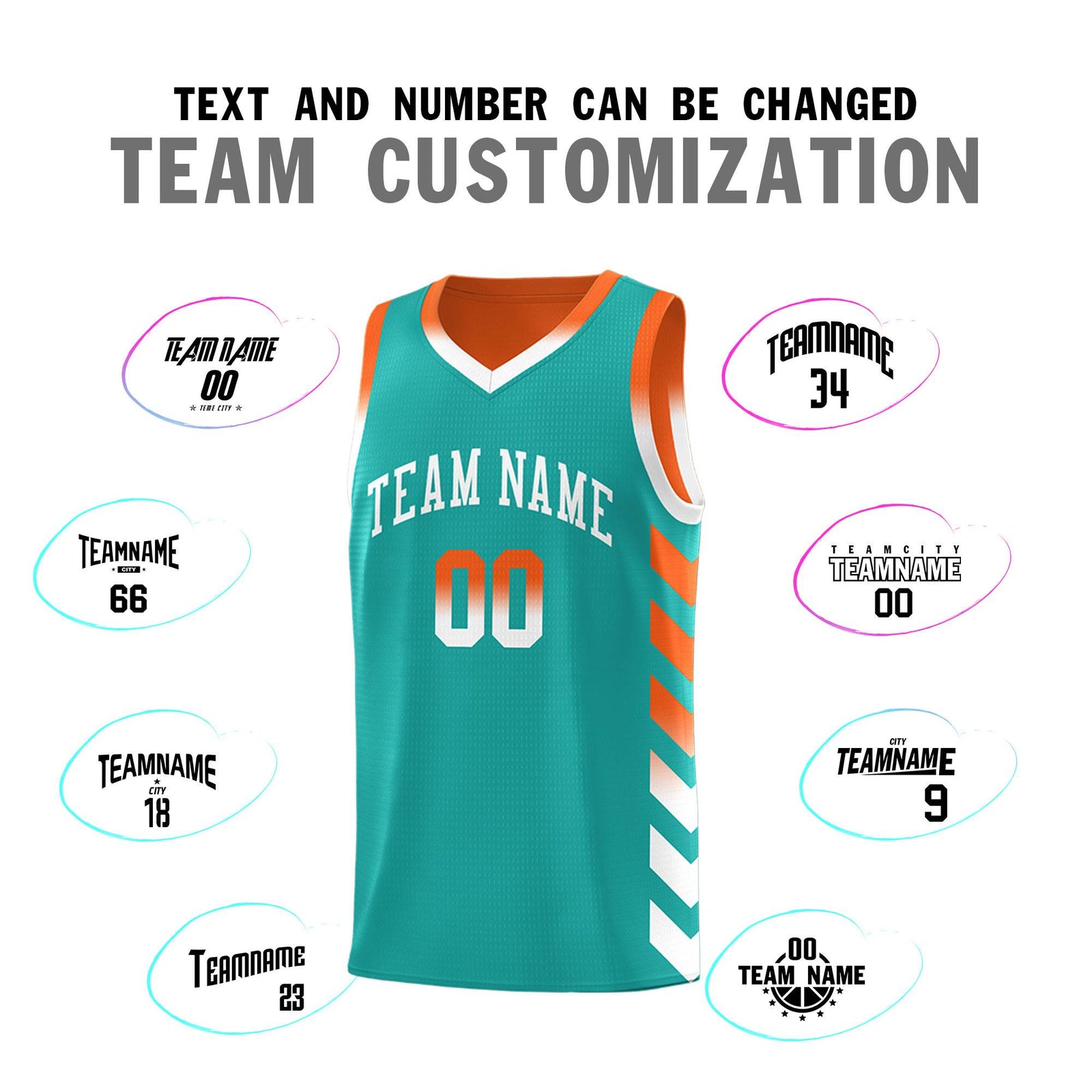 Custom Orange Aqua Reversible Basketball Jersey Kits - Side Arrow Aqua White Gradient