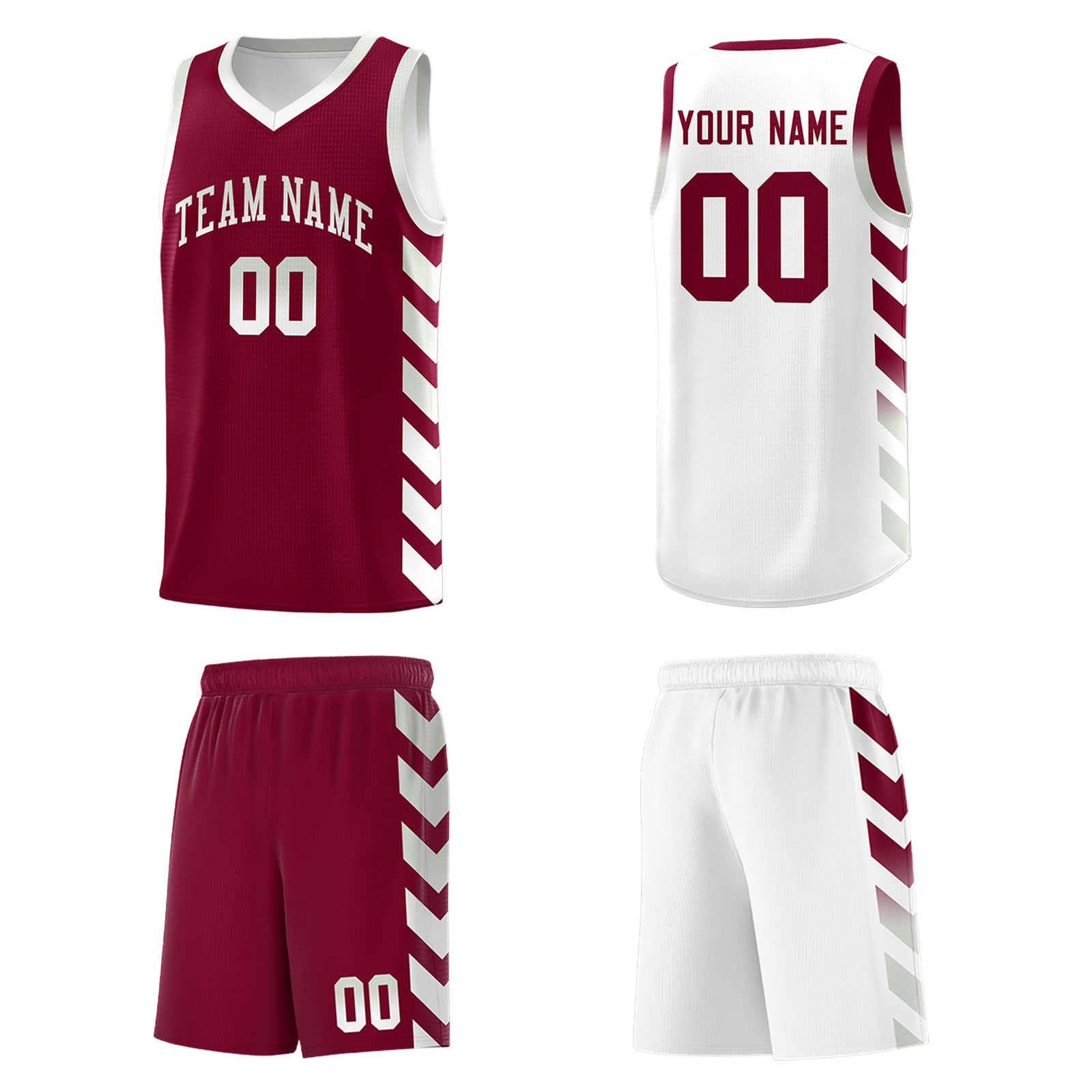 Custom White Crimson Reversible Basketball Jersey Kits - Side Arrow Crimson Gray Gradient