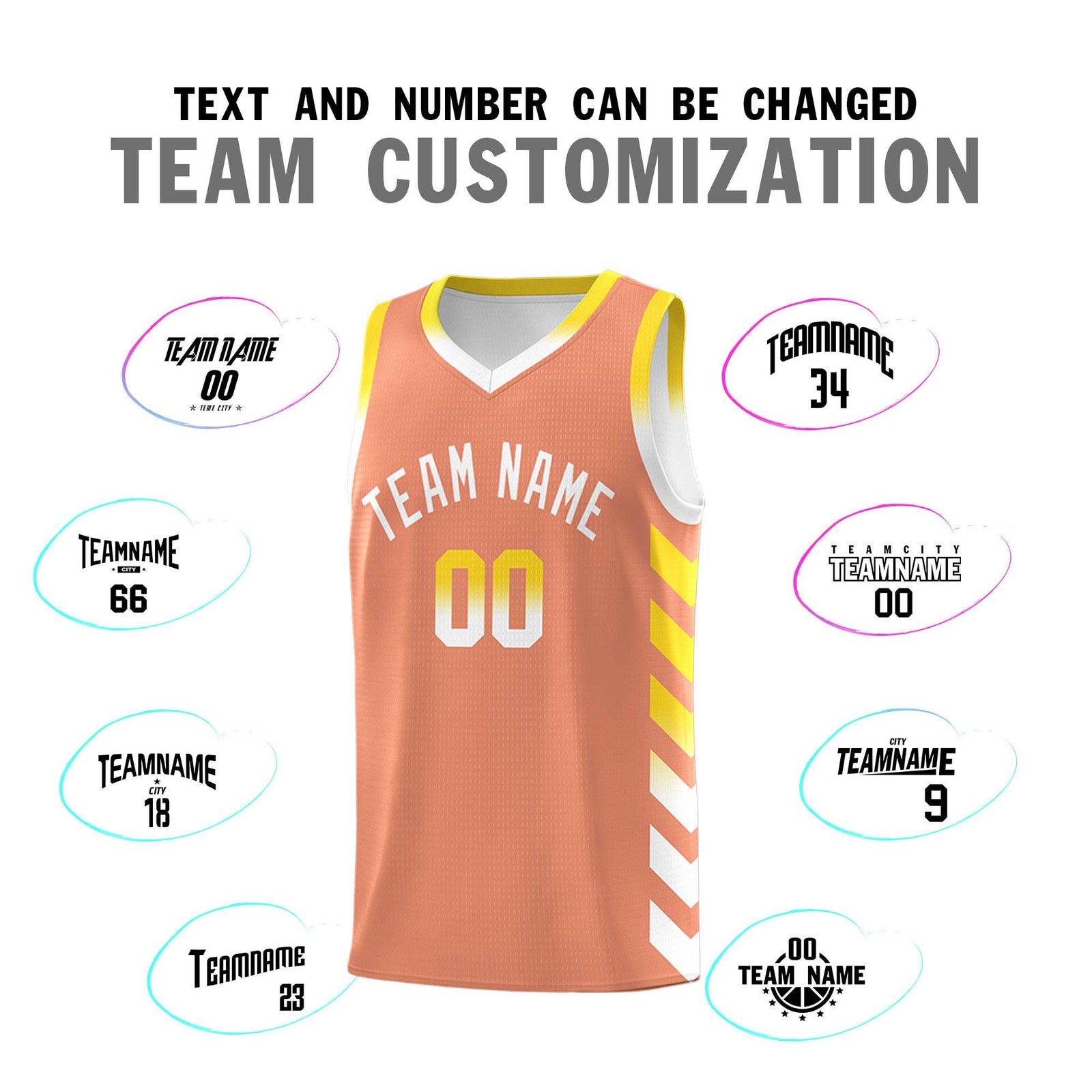Custom White Light Orange Reversible Basketball Jersey Kits - Side Arrow Light Orange Gold Gradient