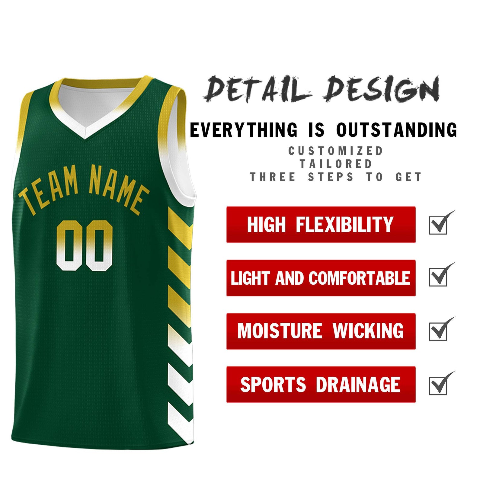 Custom White Green Reversible Basketball Jersey Kits - Side Arrow Green Old Gold Gradient