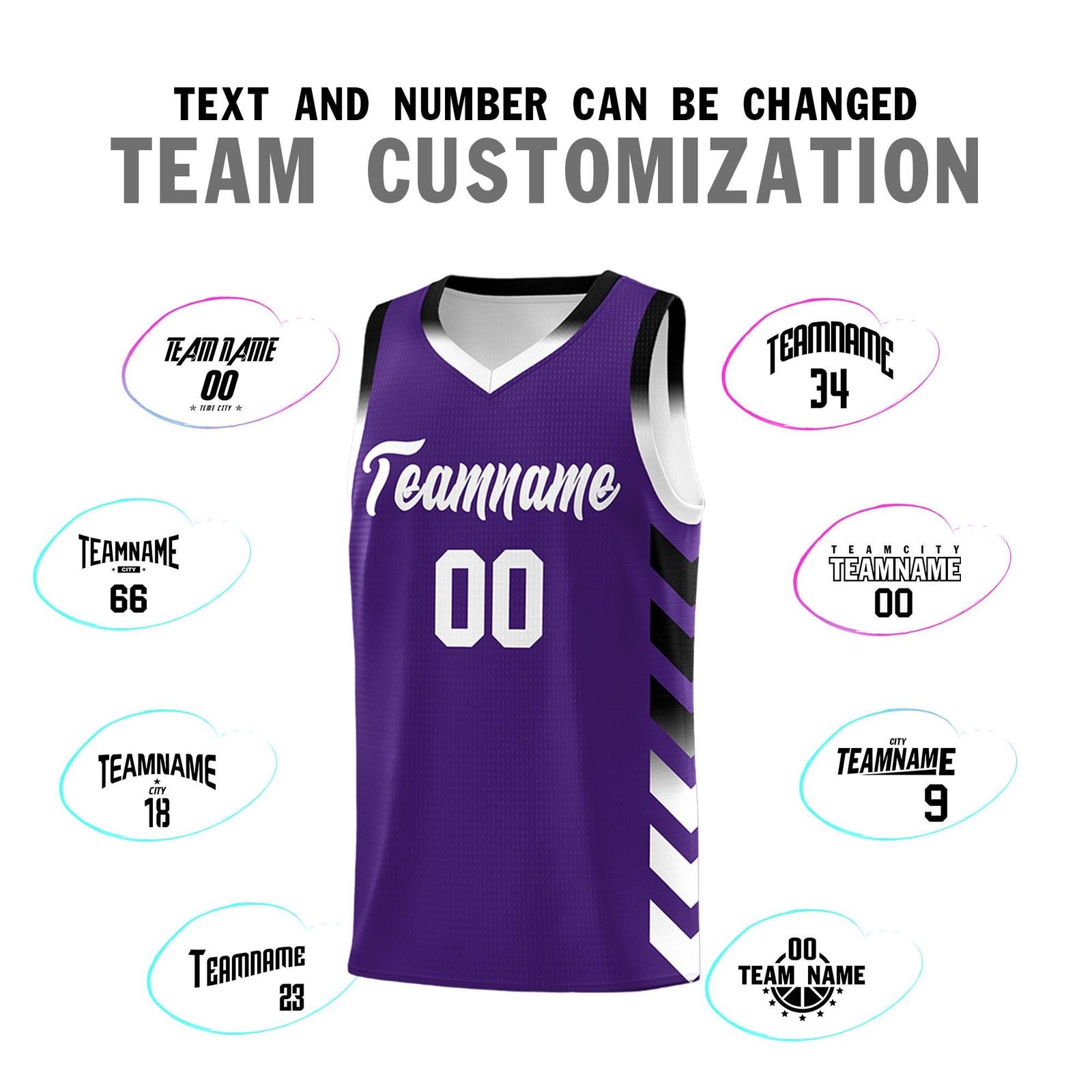 Custom White Purple Reversible Basketball Jersey Kits - Side Arrow Purple Black Gradient