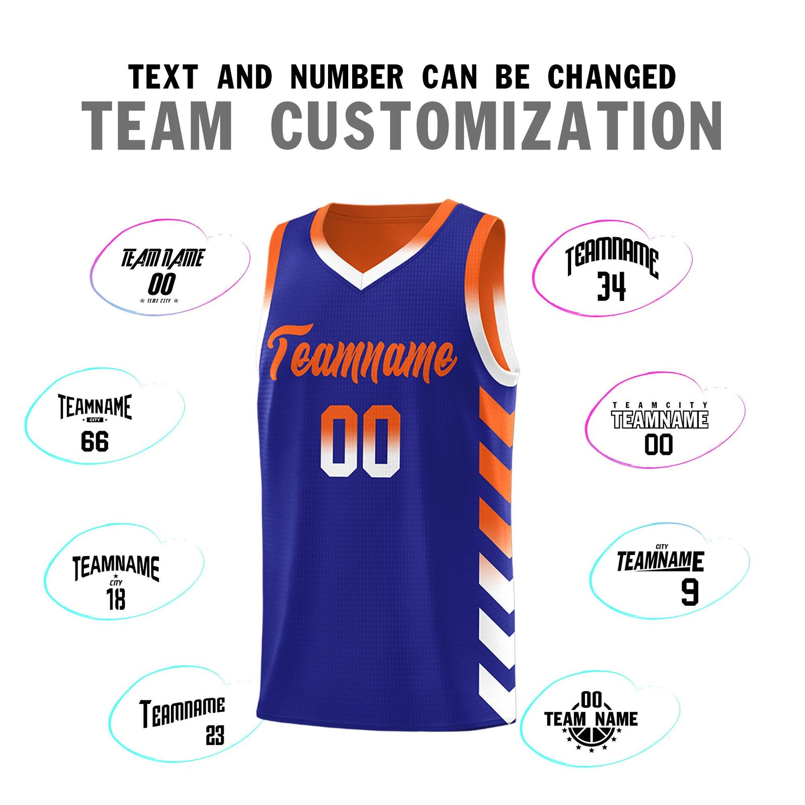 Custom Orange Royal Reversible Basketball Jersey Kits - Side Arrow Royal White Gradient