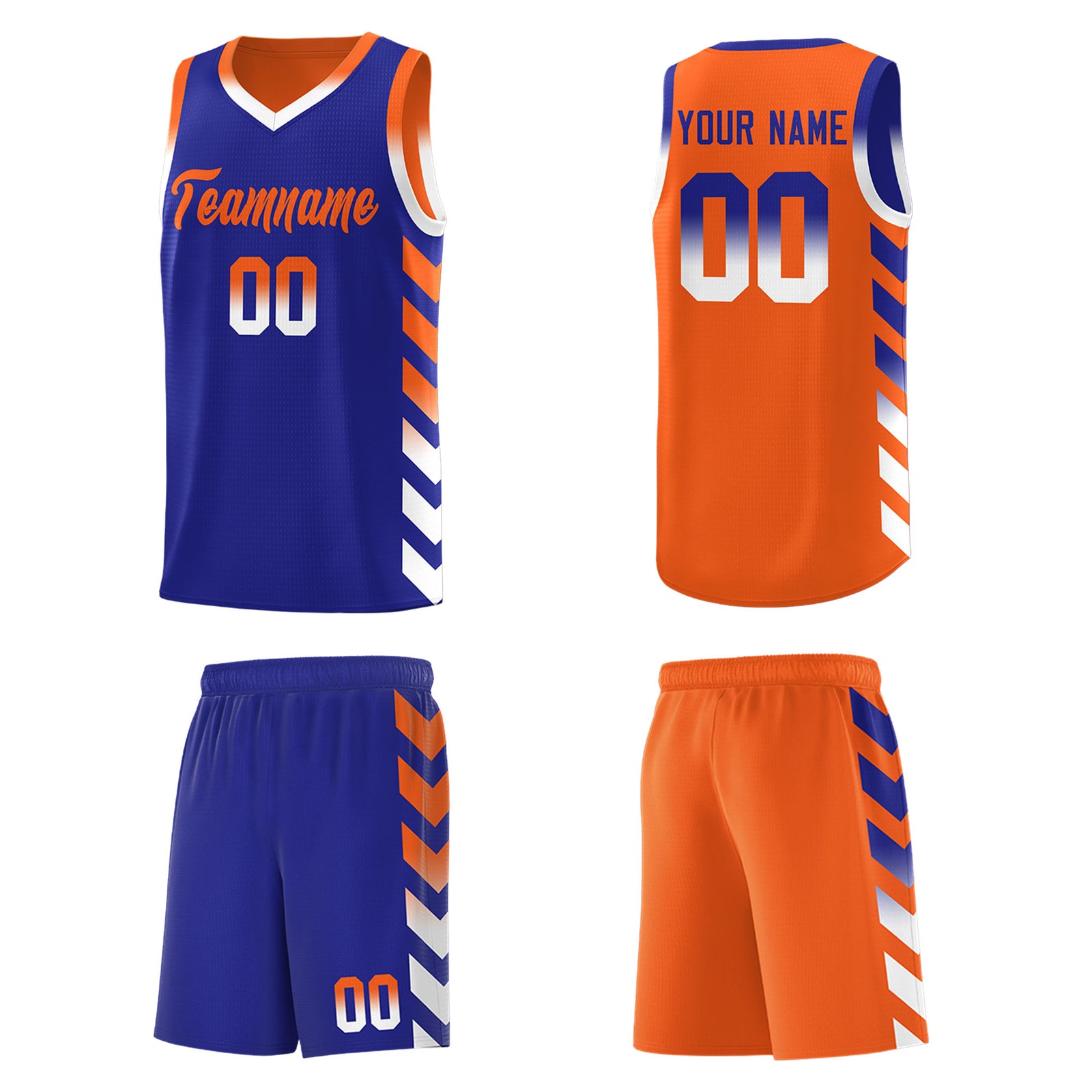 Custom Orange Royal Reversible Basketball Jersey Kits - Side Arrow Royal White Gradient