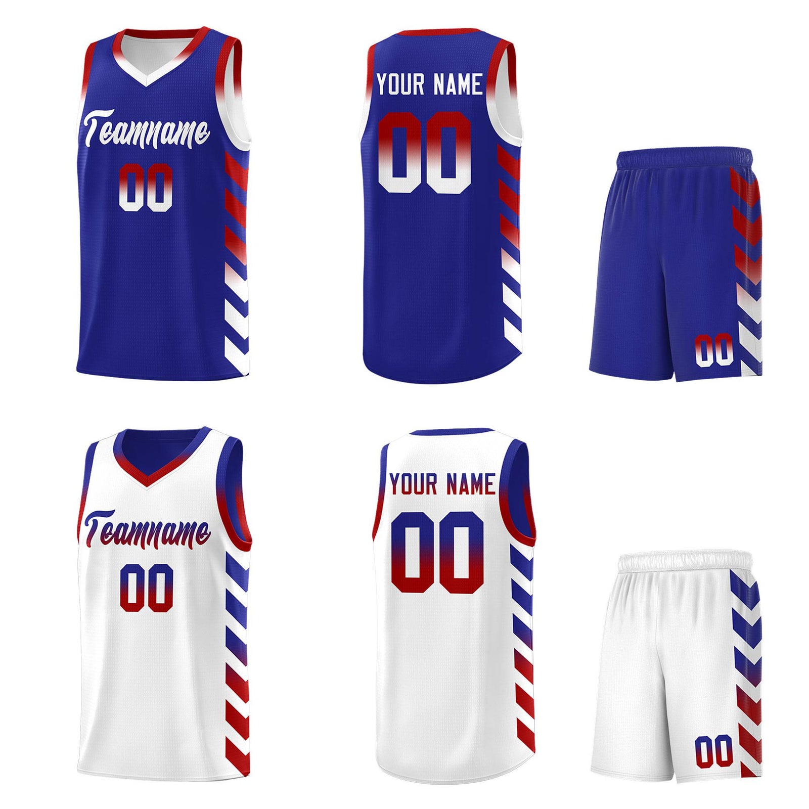 Custom White Royal Reversible Basketball Jersey Kits - Side Arrow Royal Red Gradient