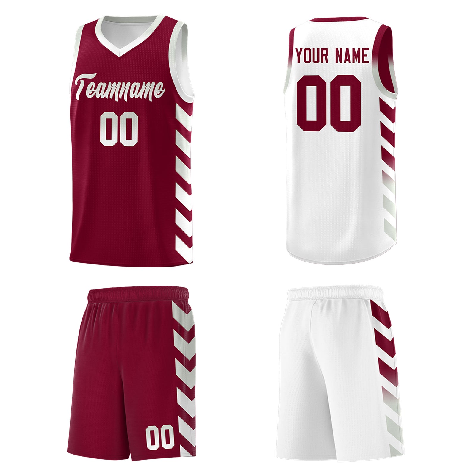 Custom White Crimson Reversible Basketball Jersey Kits - Side Arrow Crimson Gray Gradient