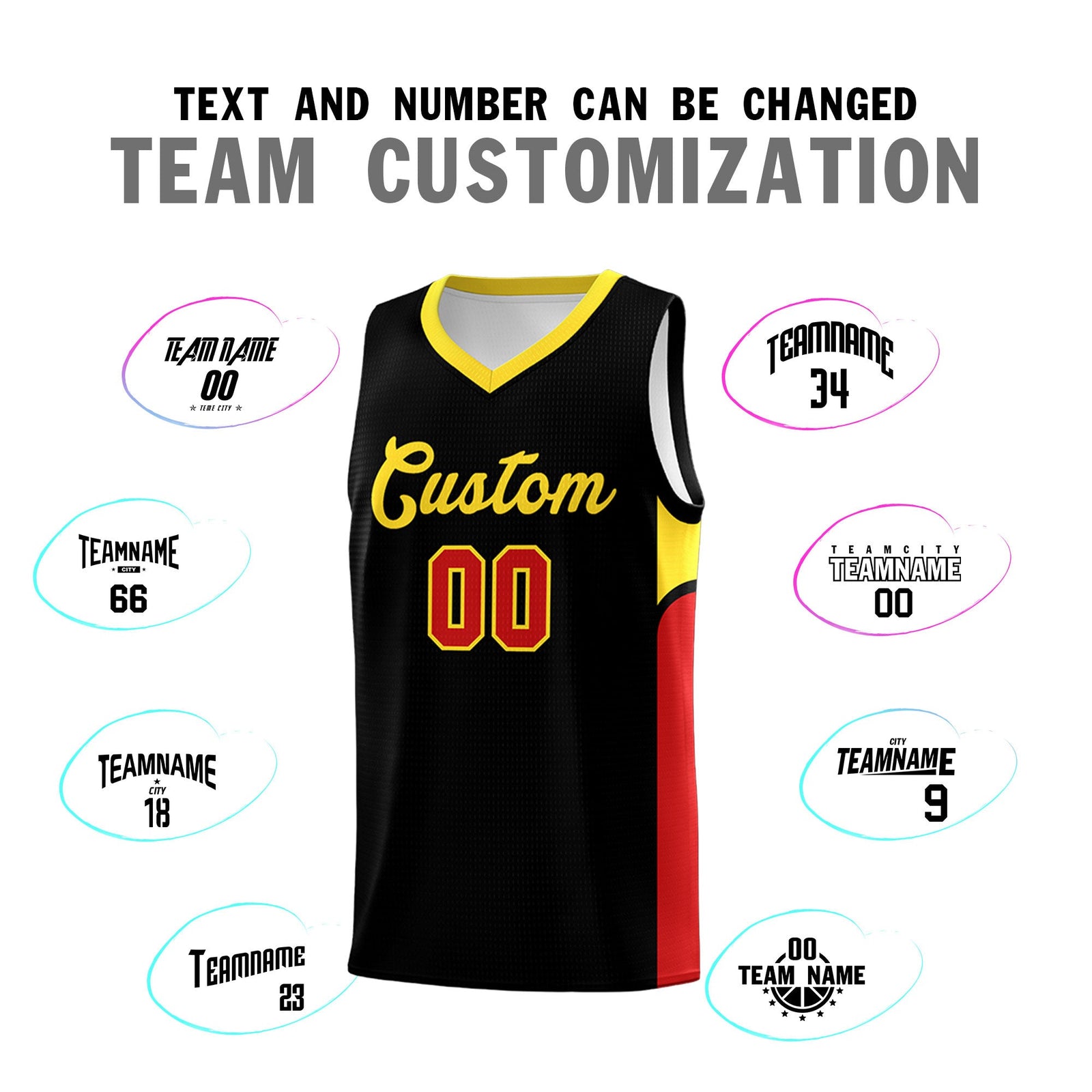 Custom Black White Side U-shaped Patttern Double Side Sports Uniform Basketball Jersey