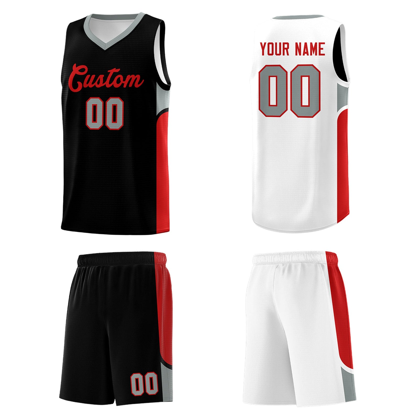 Custom Black White Side U-shaped Patttern Double Side Sports Uniform Basketball Jersey