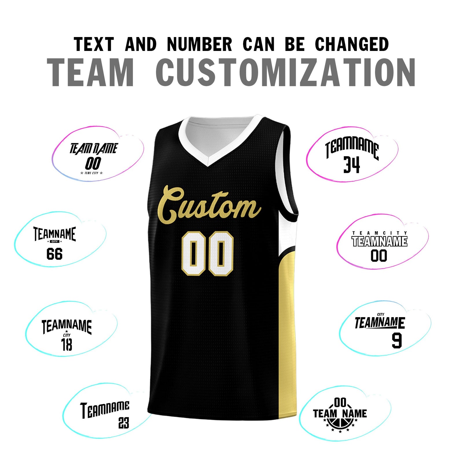 Custom Black White Side U-shaped Patttern Double Side Sports Uniform Basketball Jersey