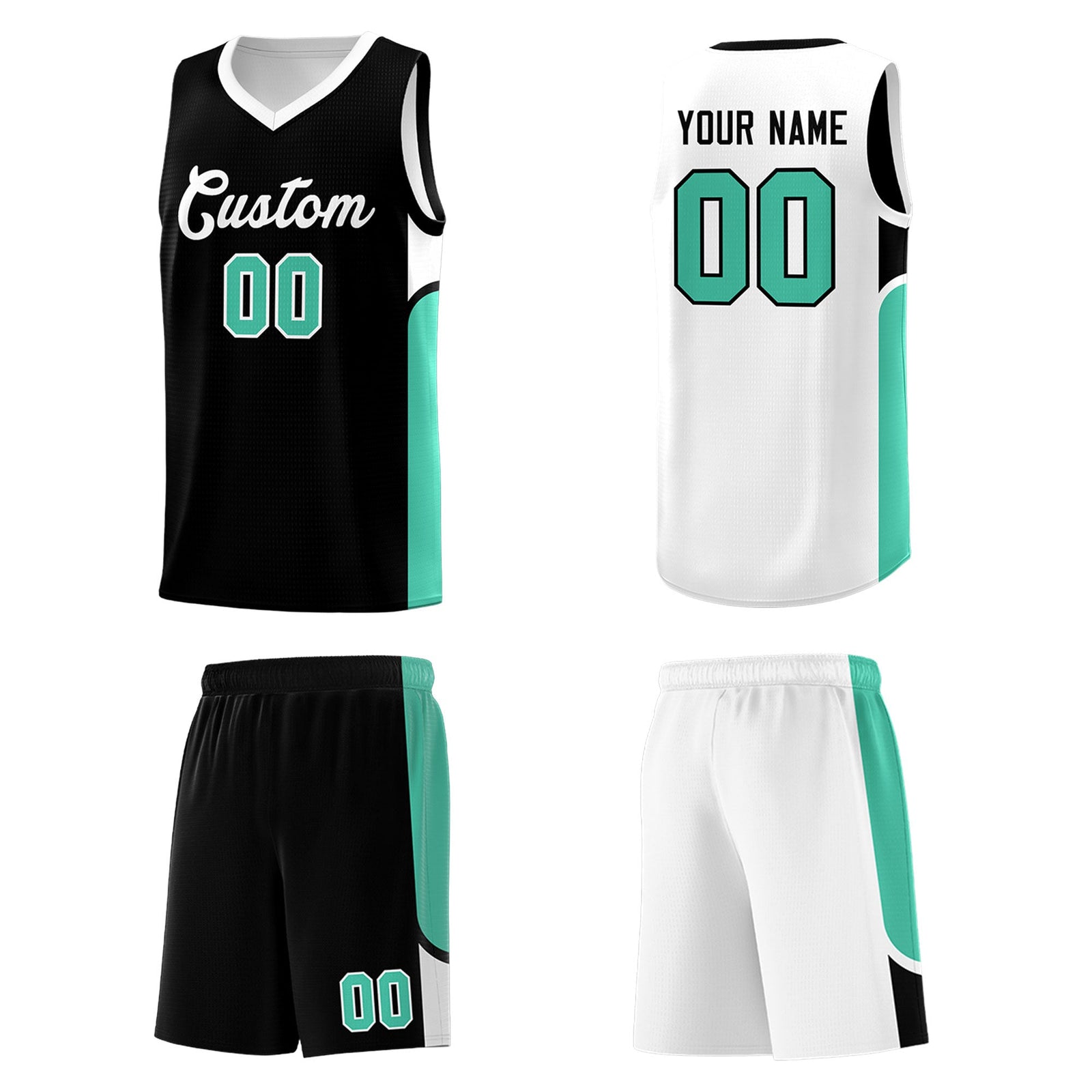 Custom Black White Side U-shaped Patttern Double Side Sports Uniform Basketball Jersey