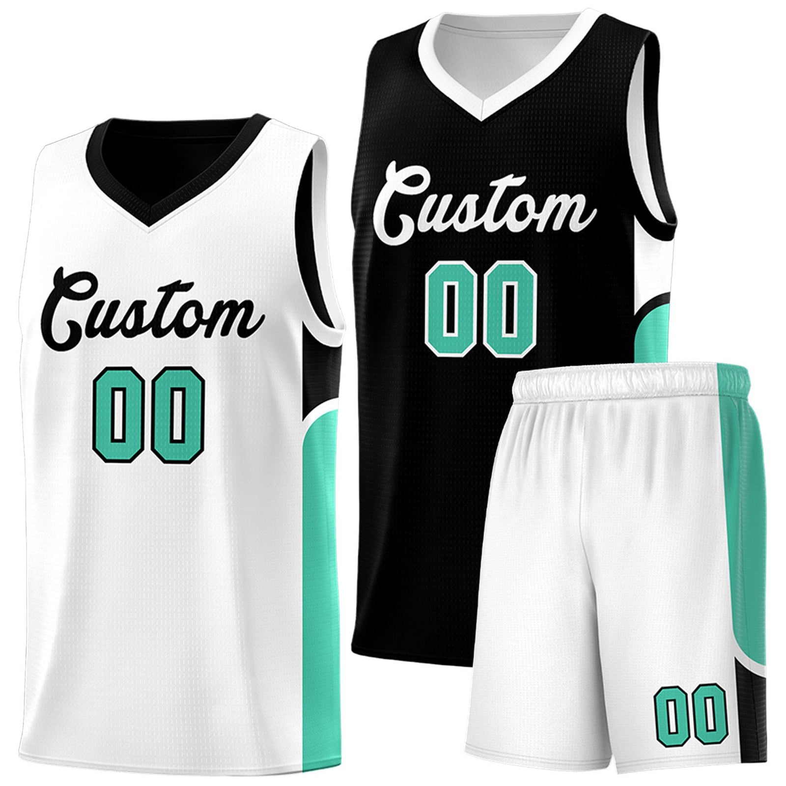 Custom Black White Side U-shaped Patttern Double Side Sports Uniform Basketball Jersey