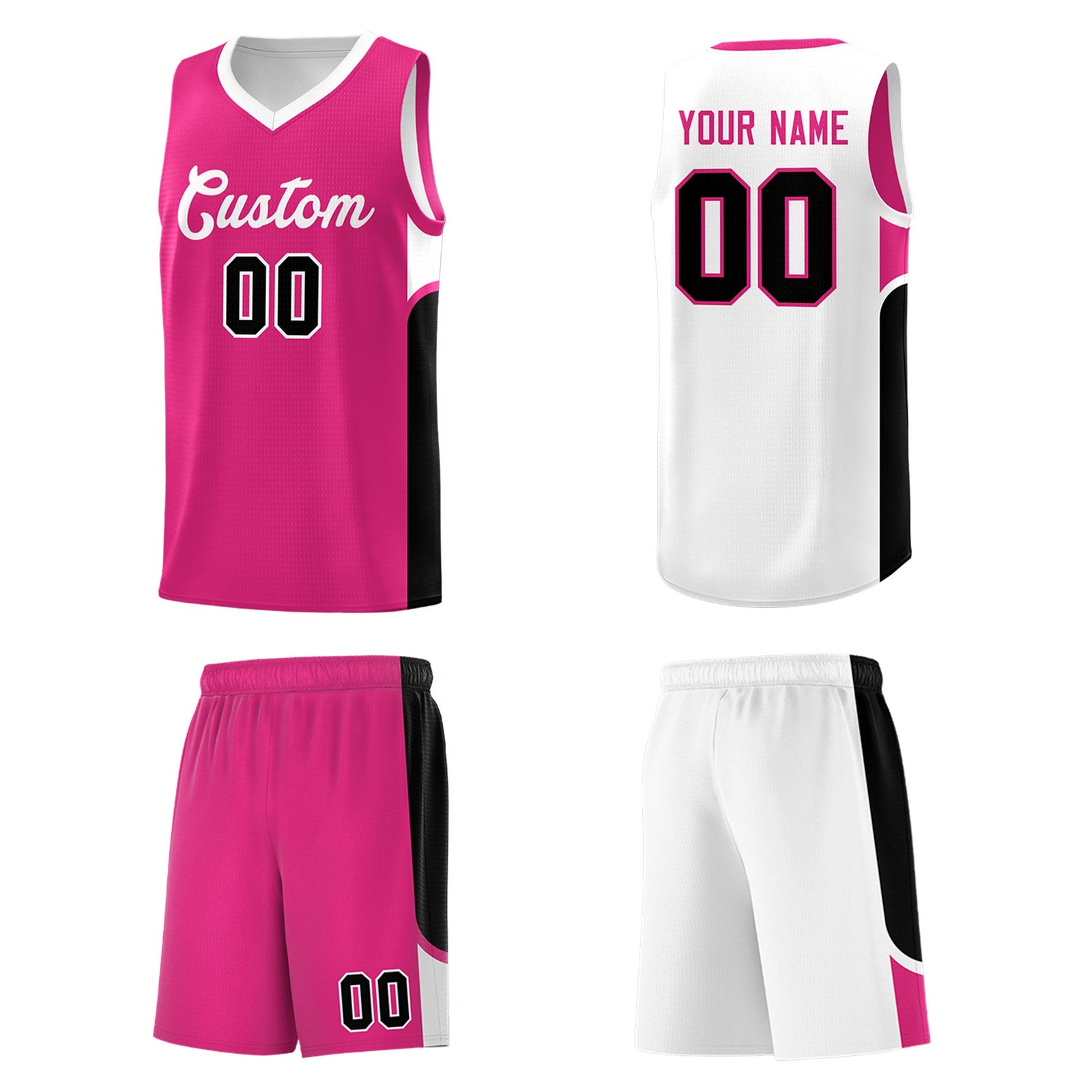 Custom Pink White Side U-shaped Patttern Double Side Sports Uniform Basketball Jersey