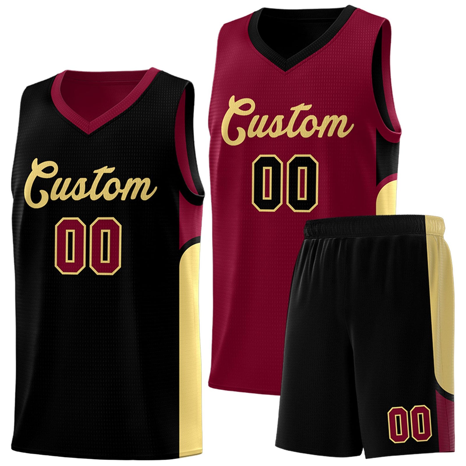 Custom Crimson Black Side U-shaped Patttern Double Side Sports Uniform Basketball Jersey