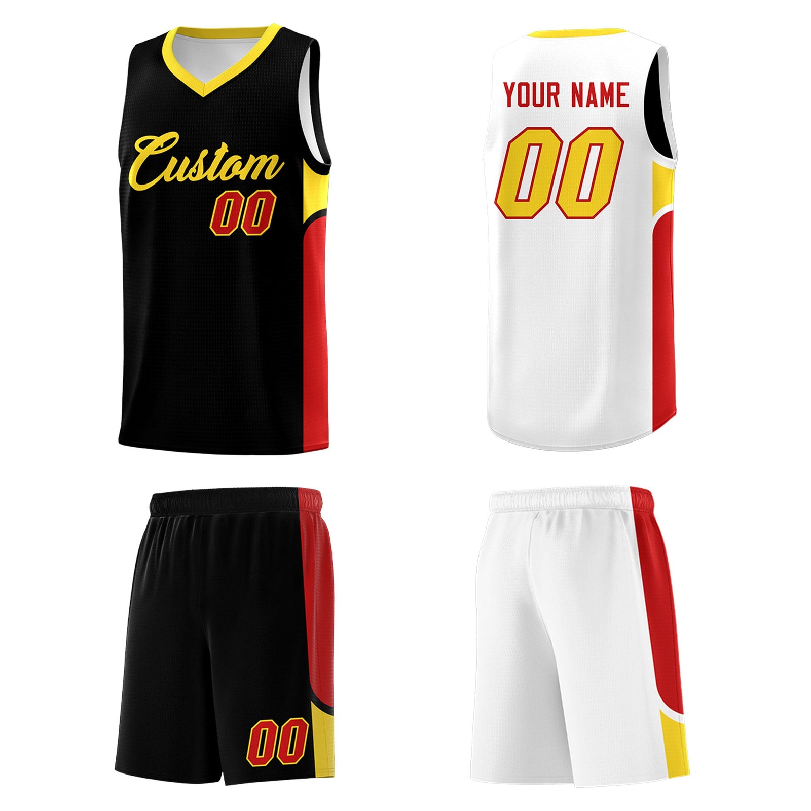 Custom Black White Side U-shaped Patttern Double Side Sports Uniform Basketball Jersey