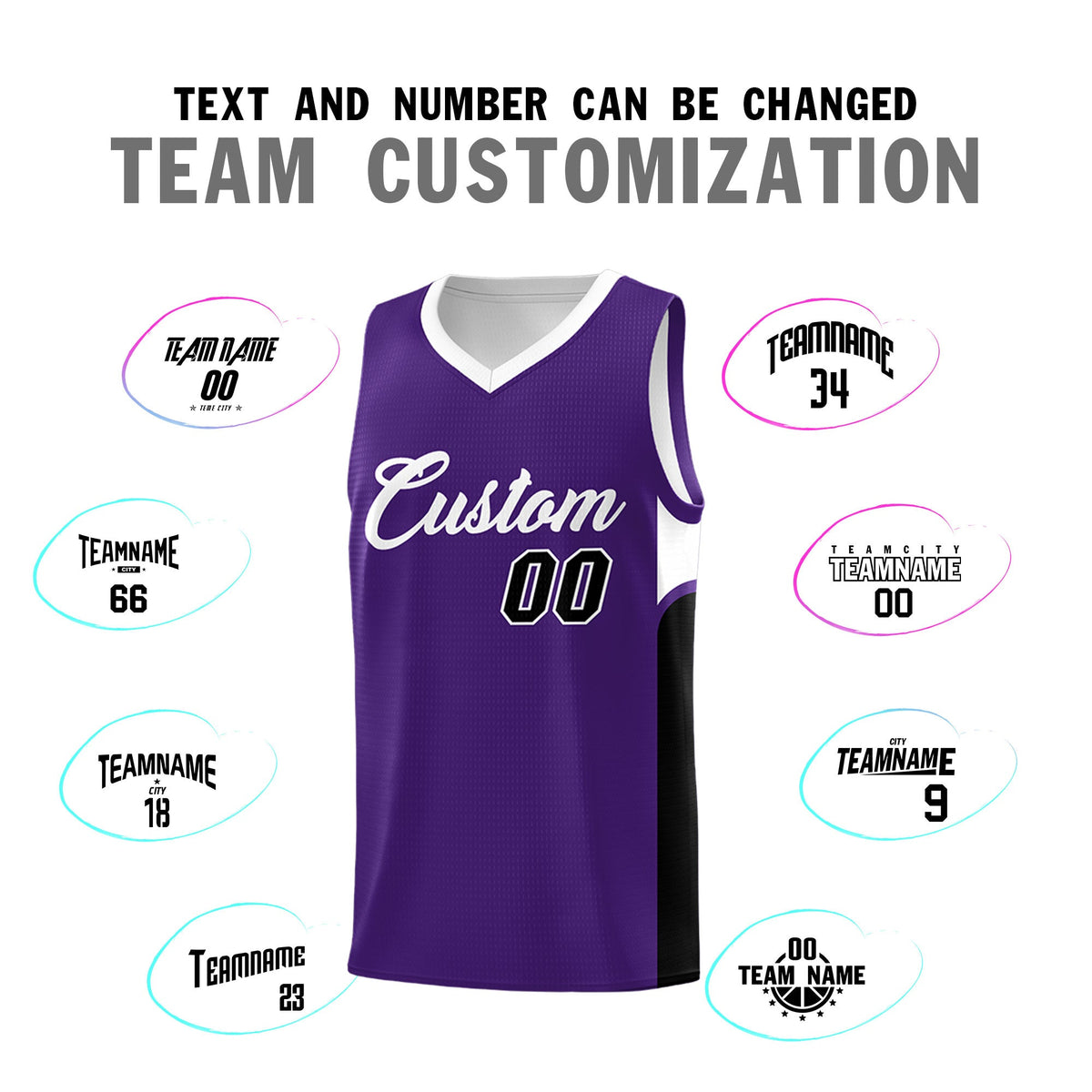 Custom Purple White Side U-shaped Patttern Double Side Sports Uniform Basketball Jersey