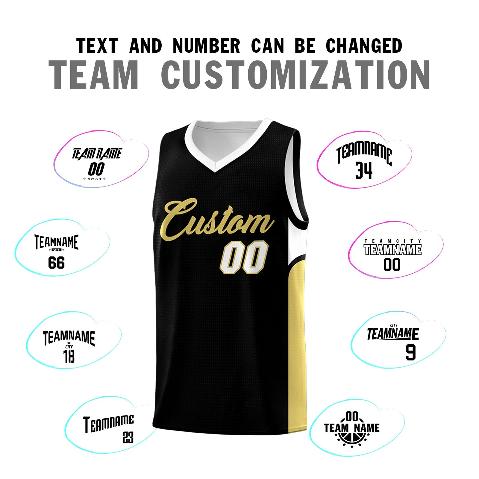 Custom Black White Side U-shaped Patttern Double Side Sports Uniform Basketball Jersey