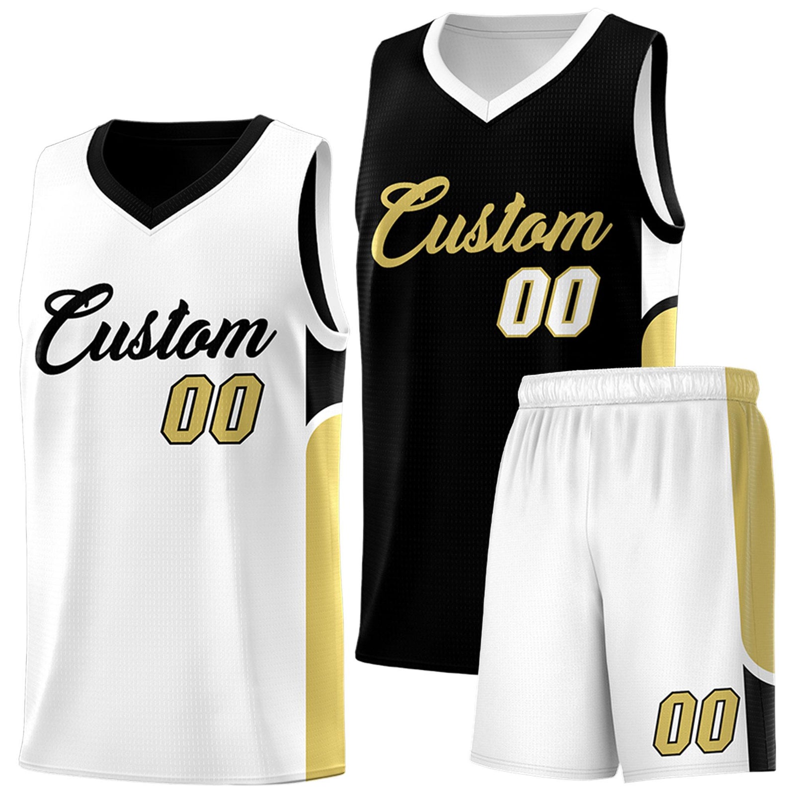 Custom Black White Side U-shaped Patttern Double Side Sports Uniform Basketball Jersey