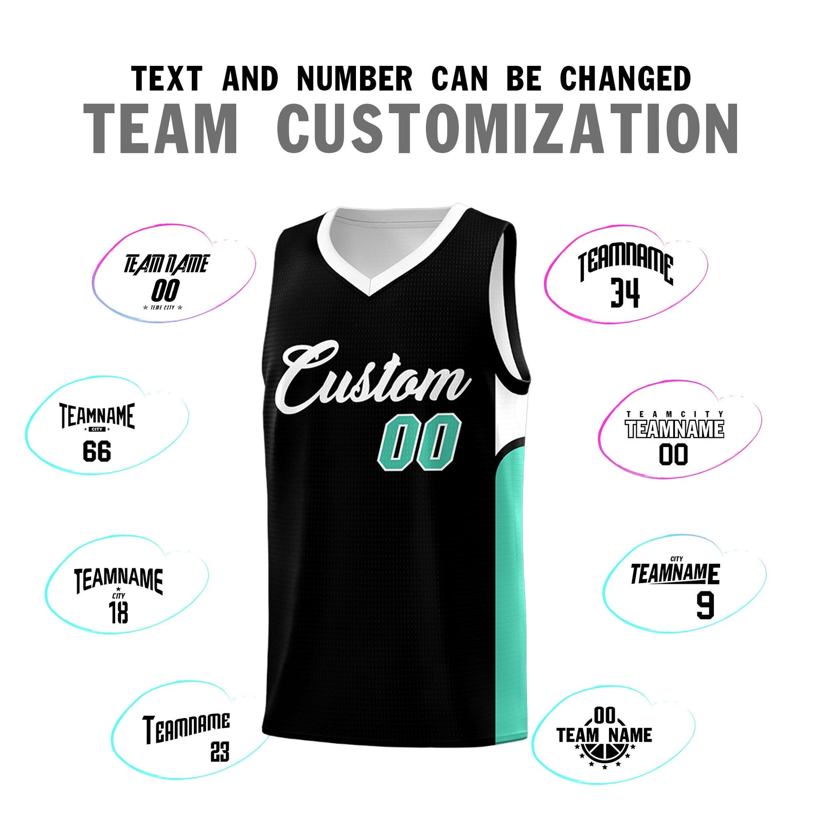 Custom Black White Side U-shaped Patttern Double Side Sports Uniform Basketball Jersey