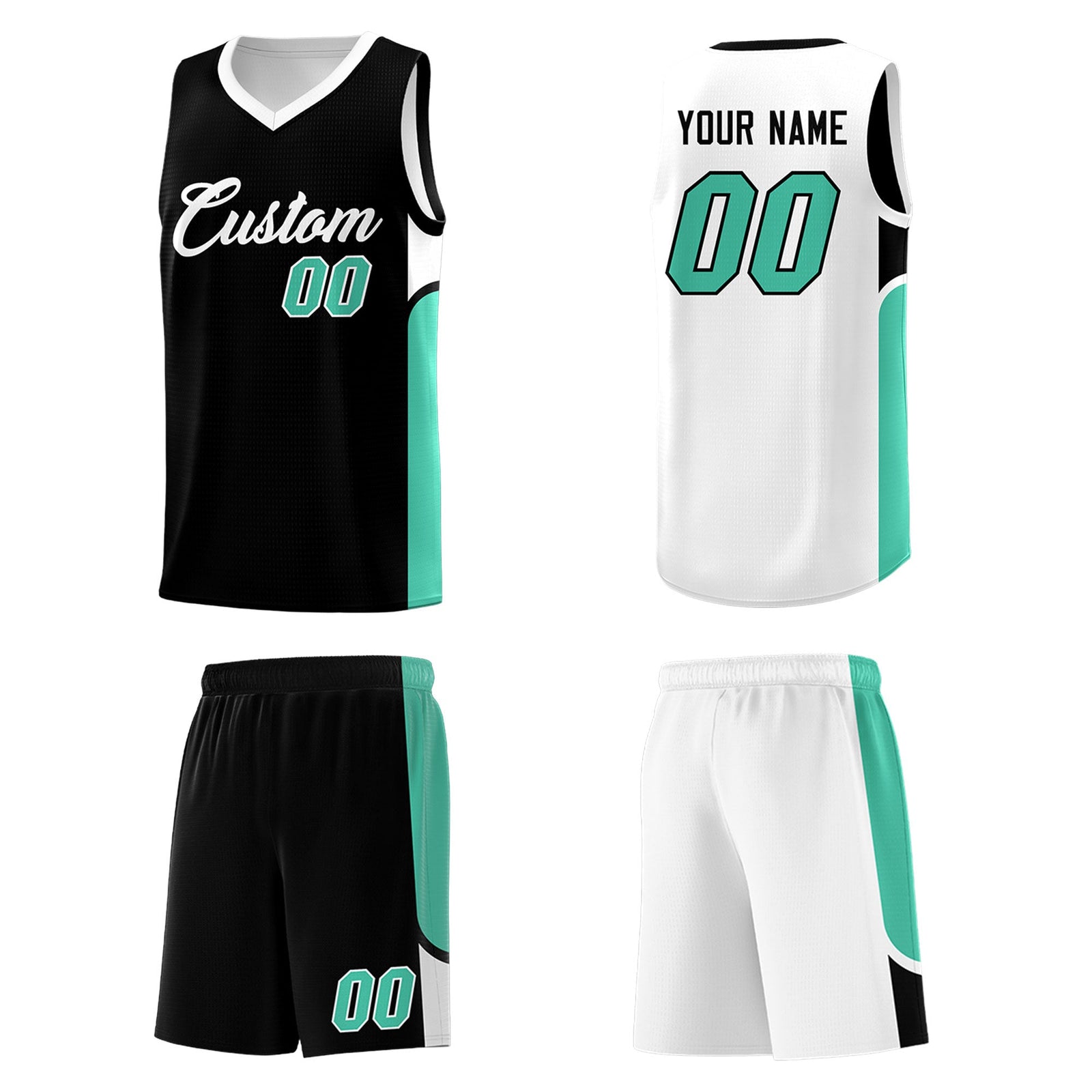 Custom Black White Side U-shaped Patttern Double Side Sports Uniform Basketball Jersey