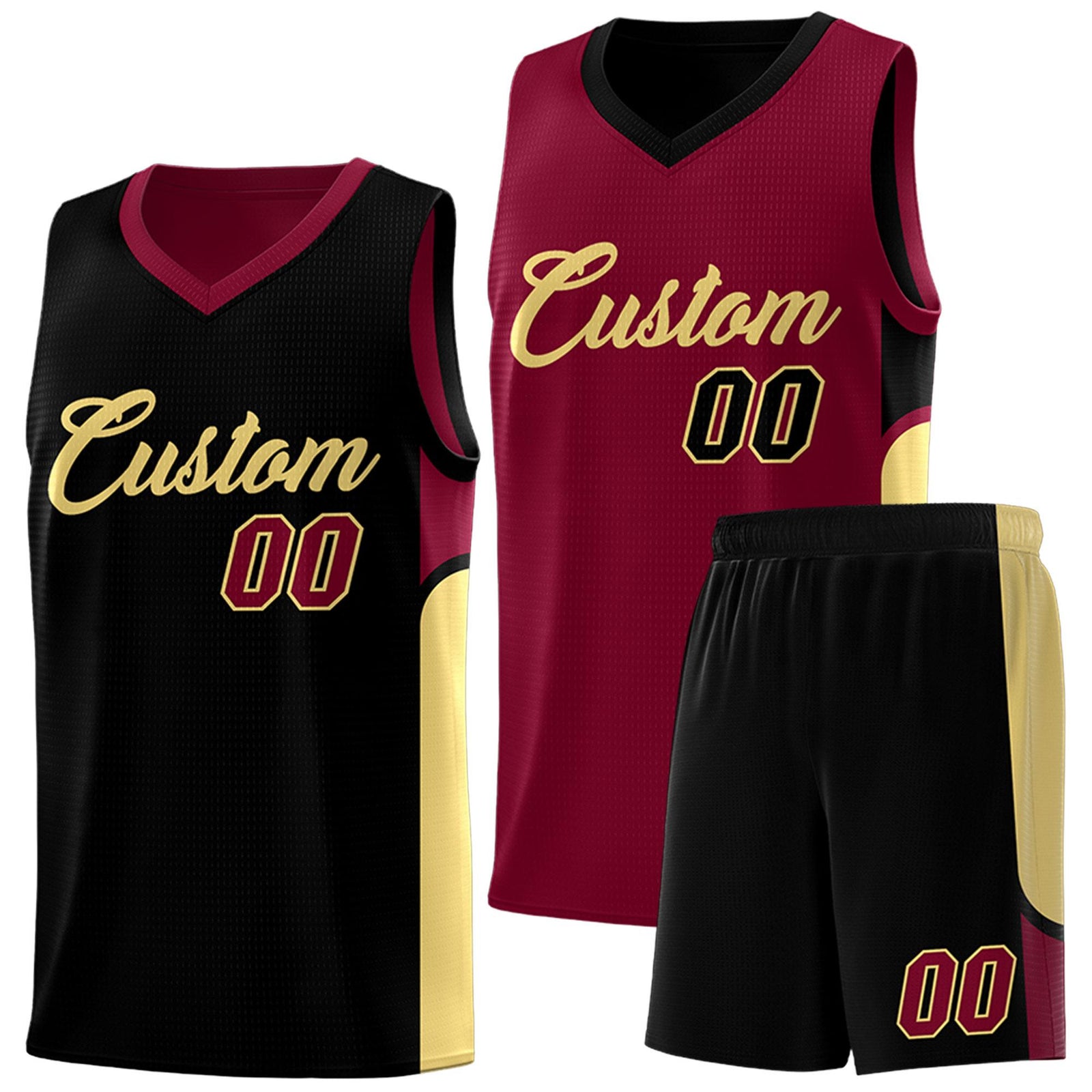 Custom Crimson Black Side U-shaped Patttern Double Side Sports Uniform Basketball Jersey