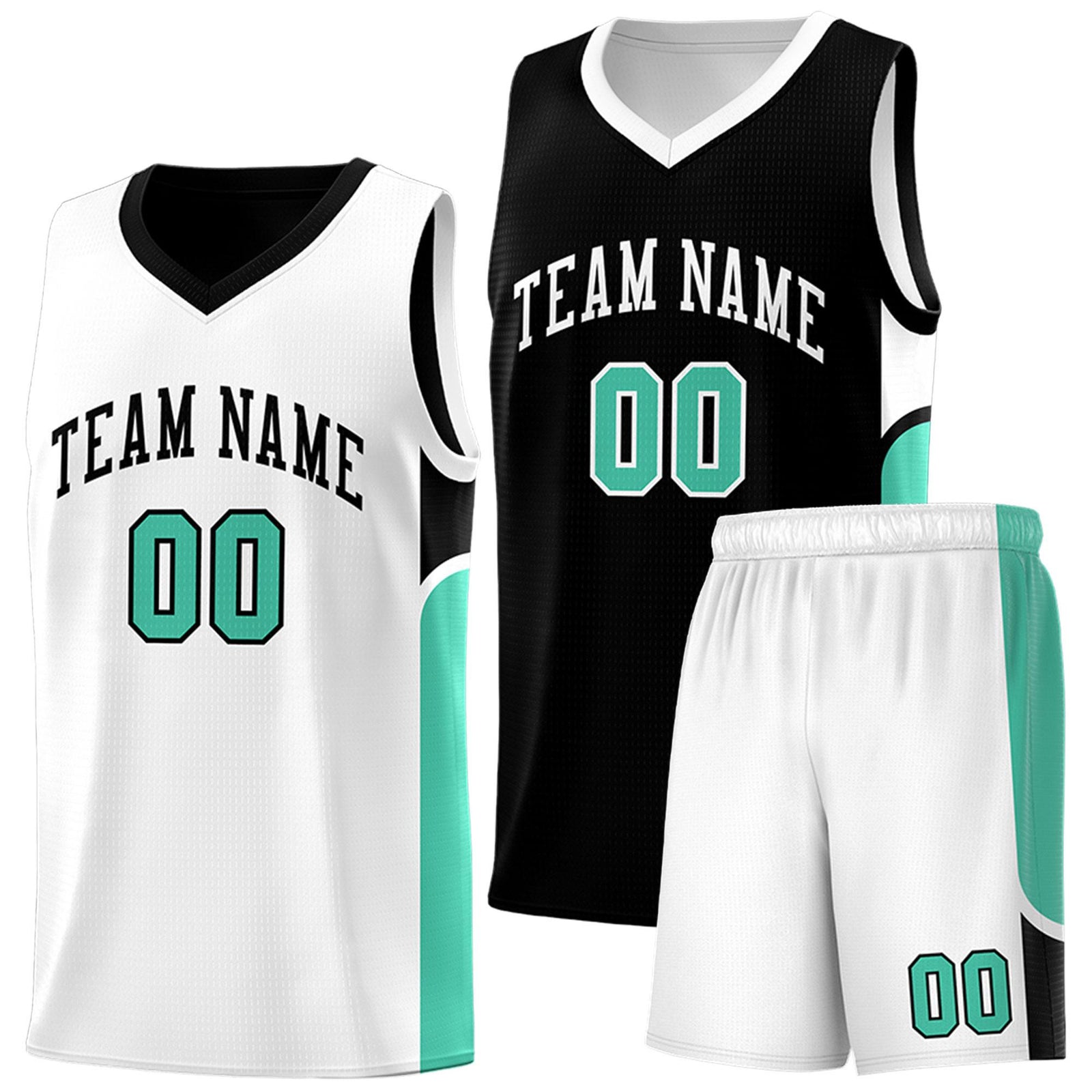 Custom Black White Side U-shaped Patttern Double Side Sports Uniform Basketball Jersey