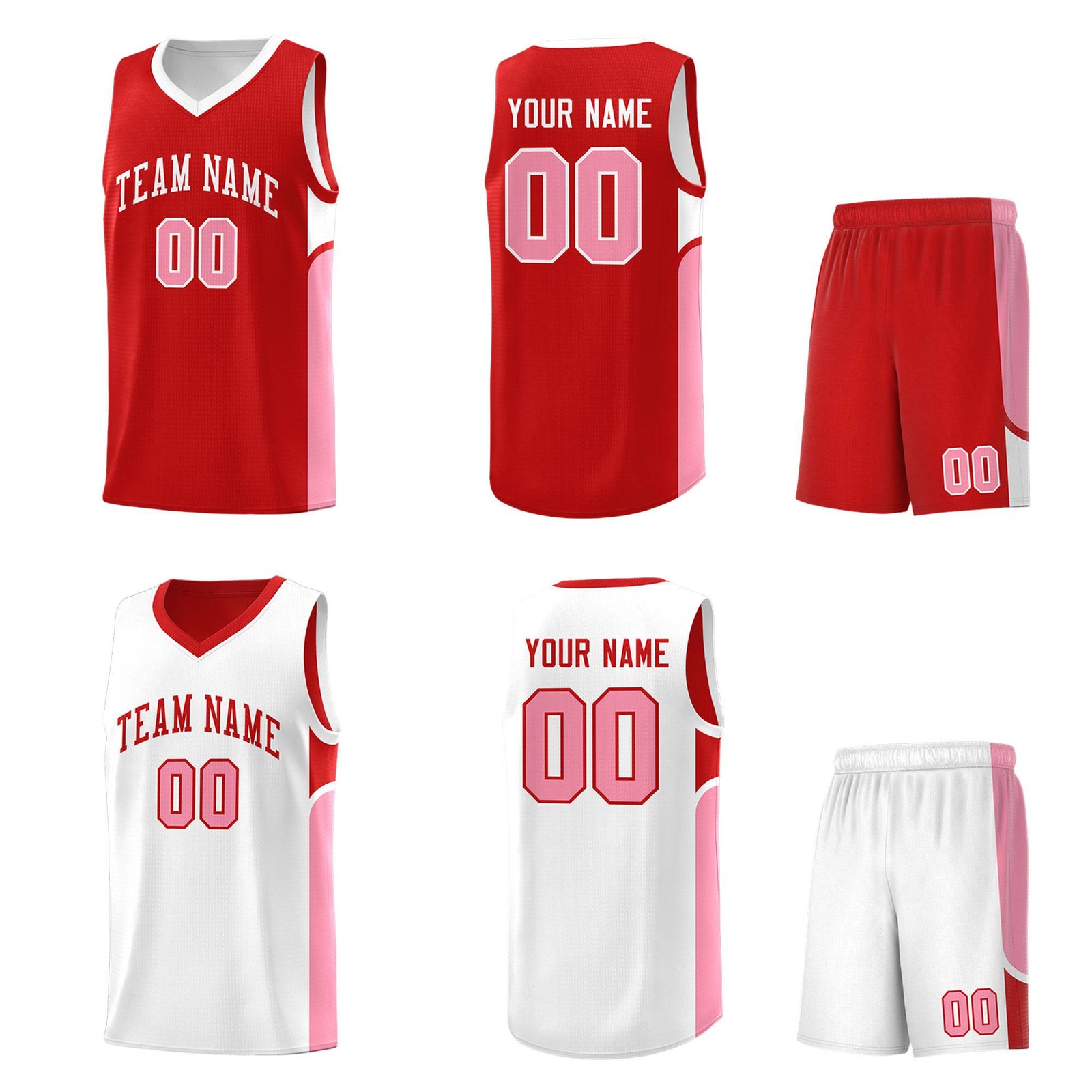 Custom Red White Side U-shaped Patttern Double Side Sports Uniform Basketball Jersey