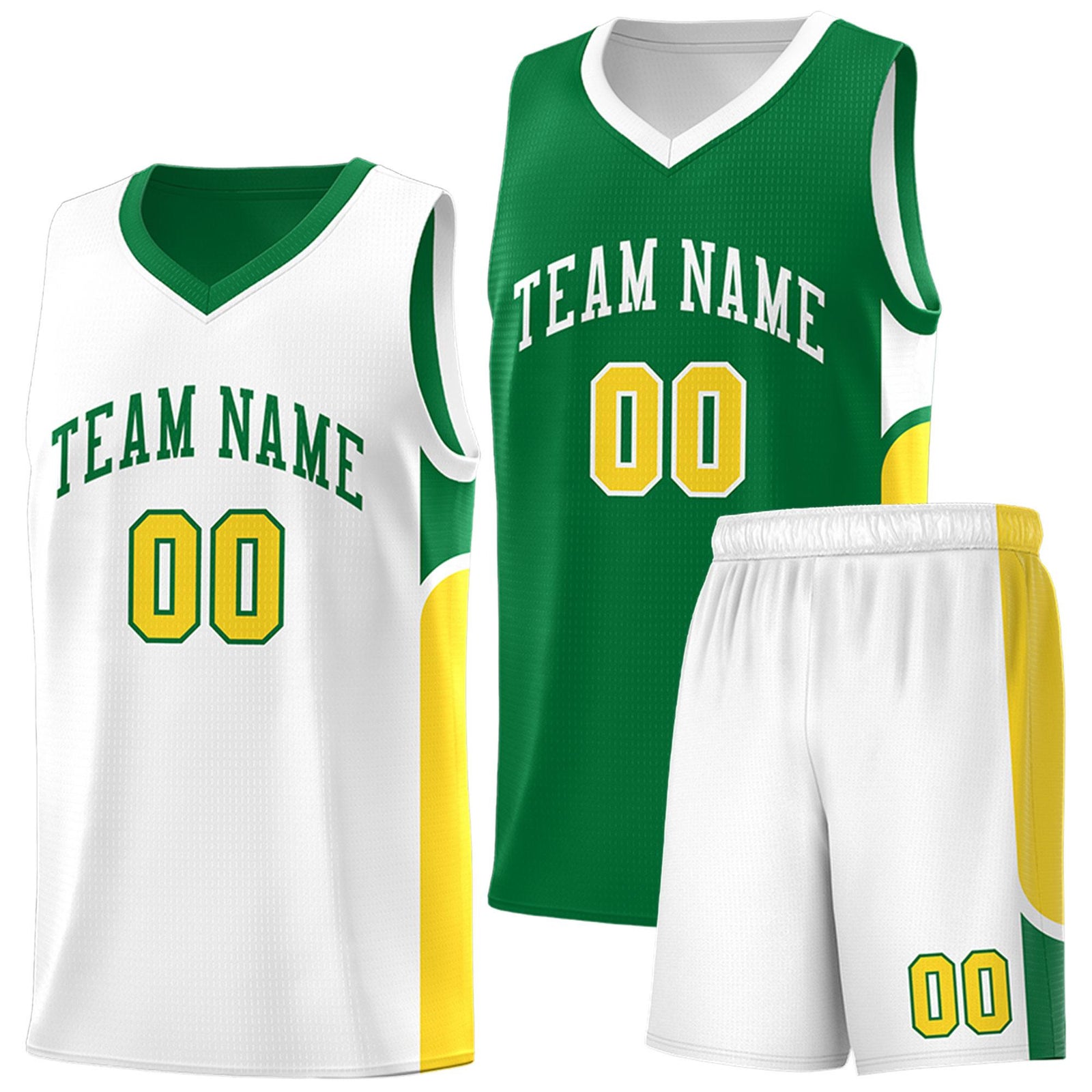 Custom Kelly Green White Side U-shaped Patttern Double Side Sports Uniform Basketball Jersey
