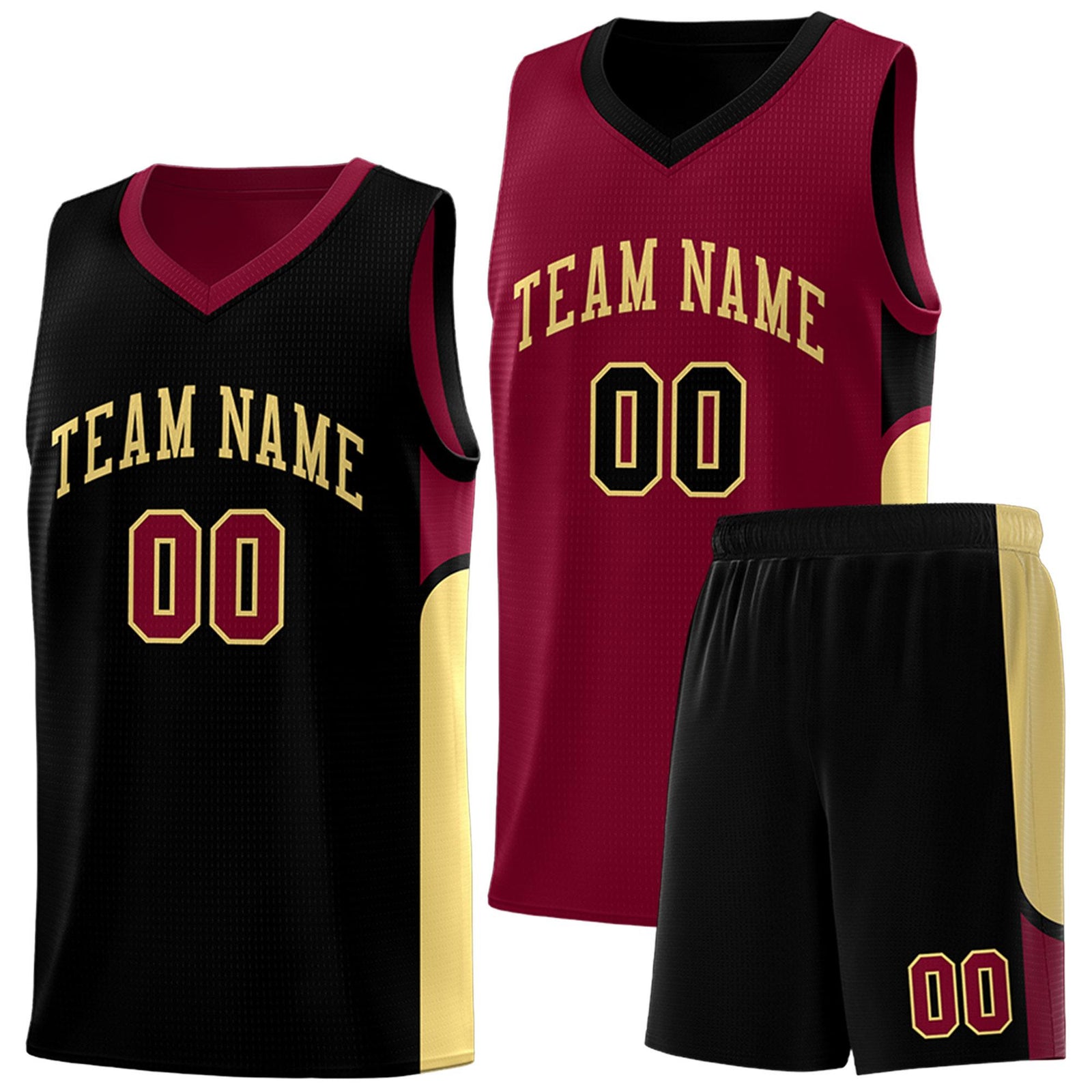 Custom Crimson Black Side U-shaped Patttern Double Side Sports Uniform Basketball Jersey