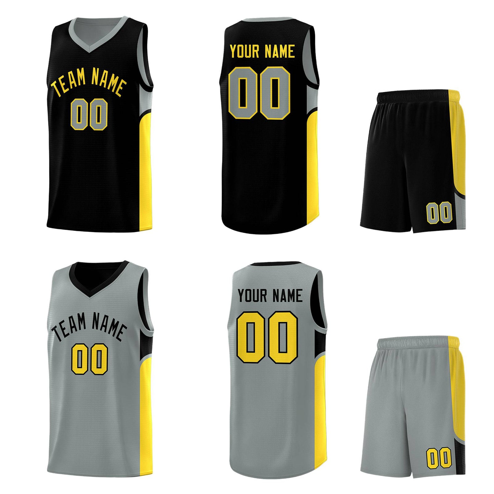Custom Black Gray Side U-shaped Patttern Double Side Sports Uniform Basketball Jersey