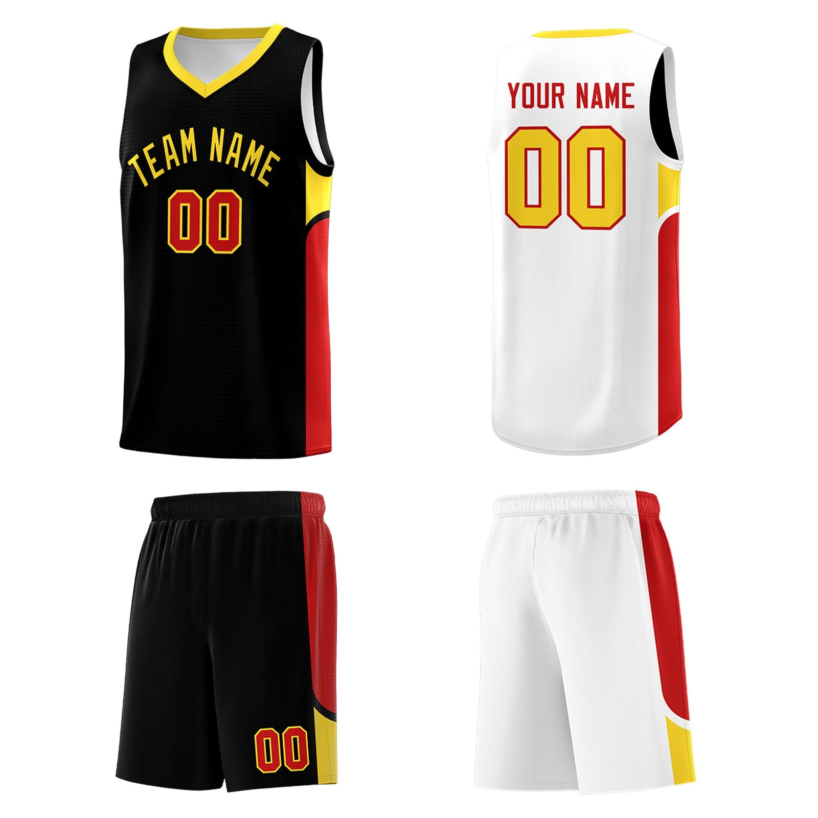 Custom Black White Side U-shaped Patttern Double Side Sports Uniform Basketball Jersey