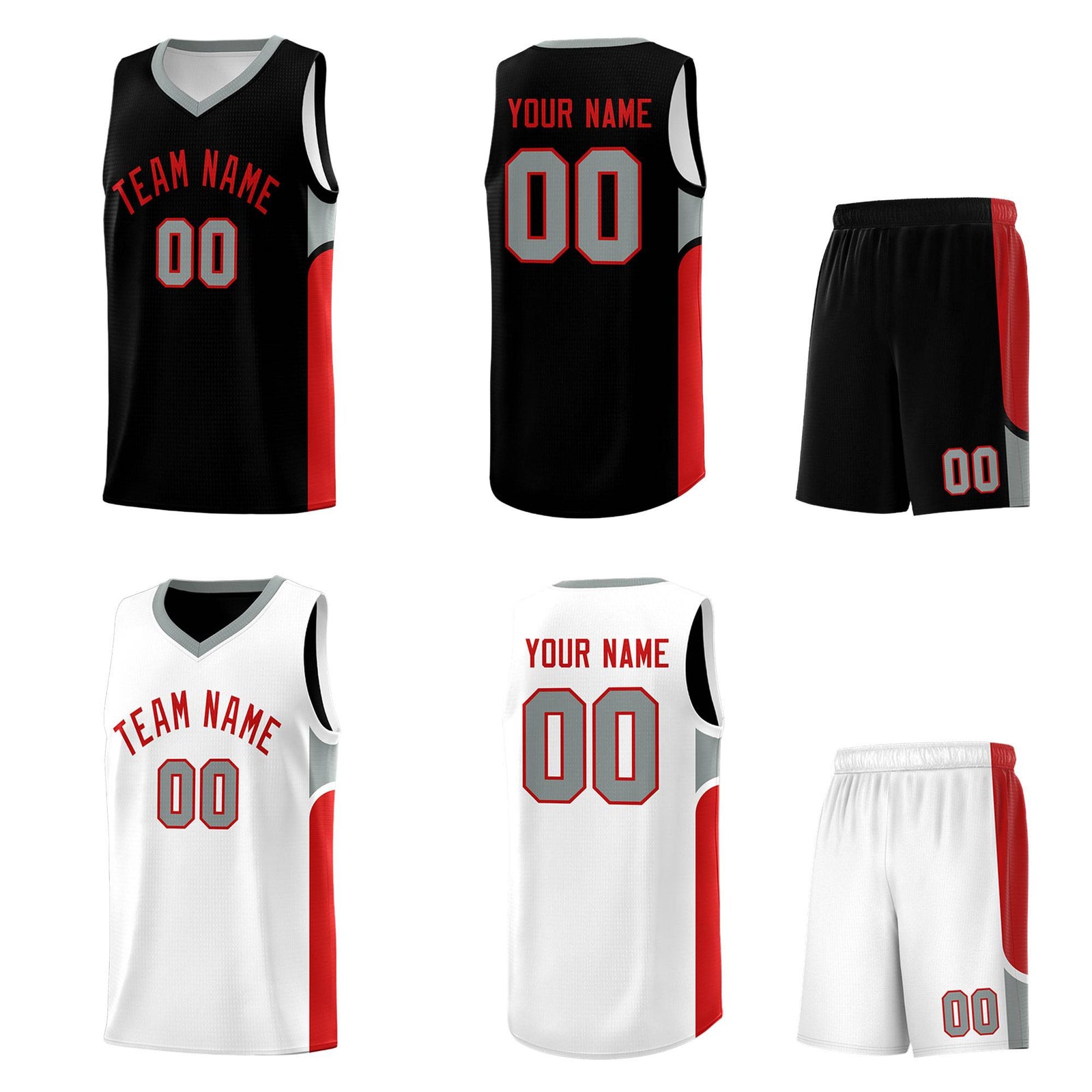 Custom Black White Side U-shaped Patttern Double Side Sports Uniform Basketball Jersey