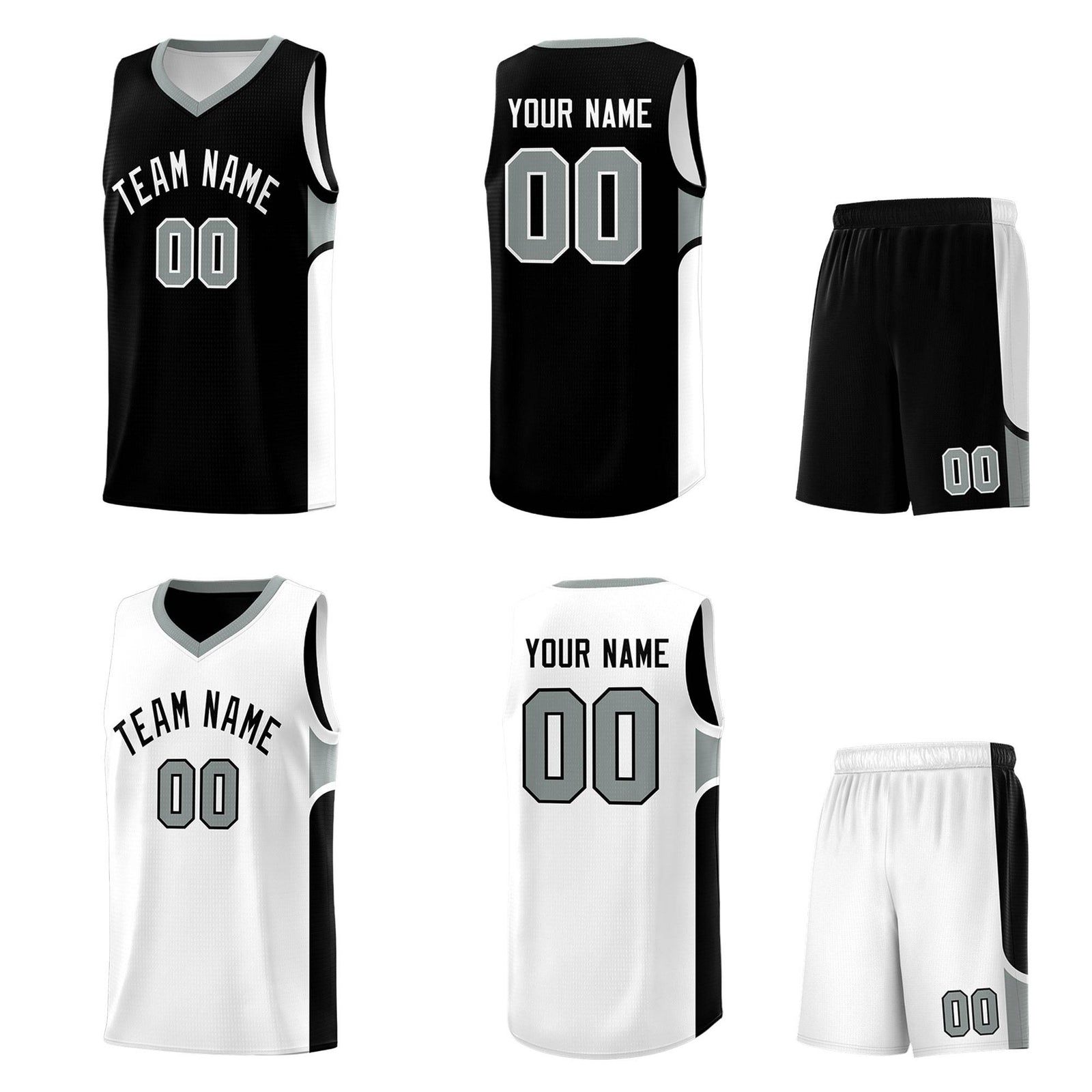 Custom Black White Side U-shaped Patttern Double Side Sports Uniform Basketball Jersey