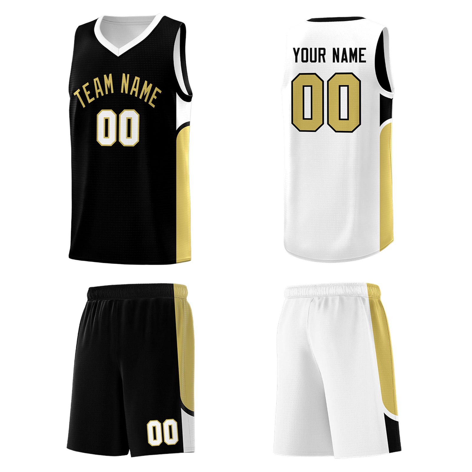 Custom Black White Side U-shaped Patttern Double Side Sports Uniform Basketball Jersey