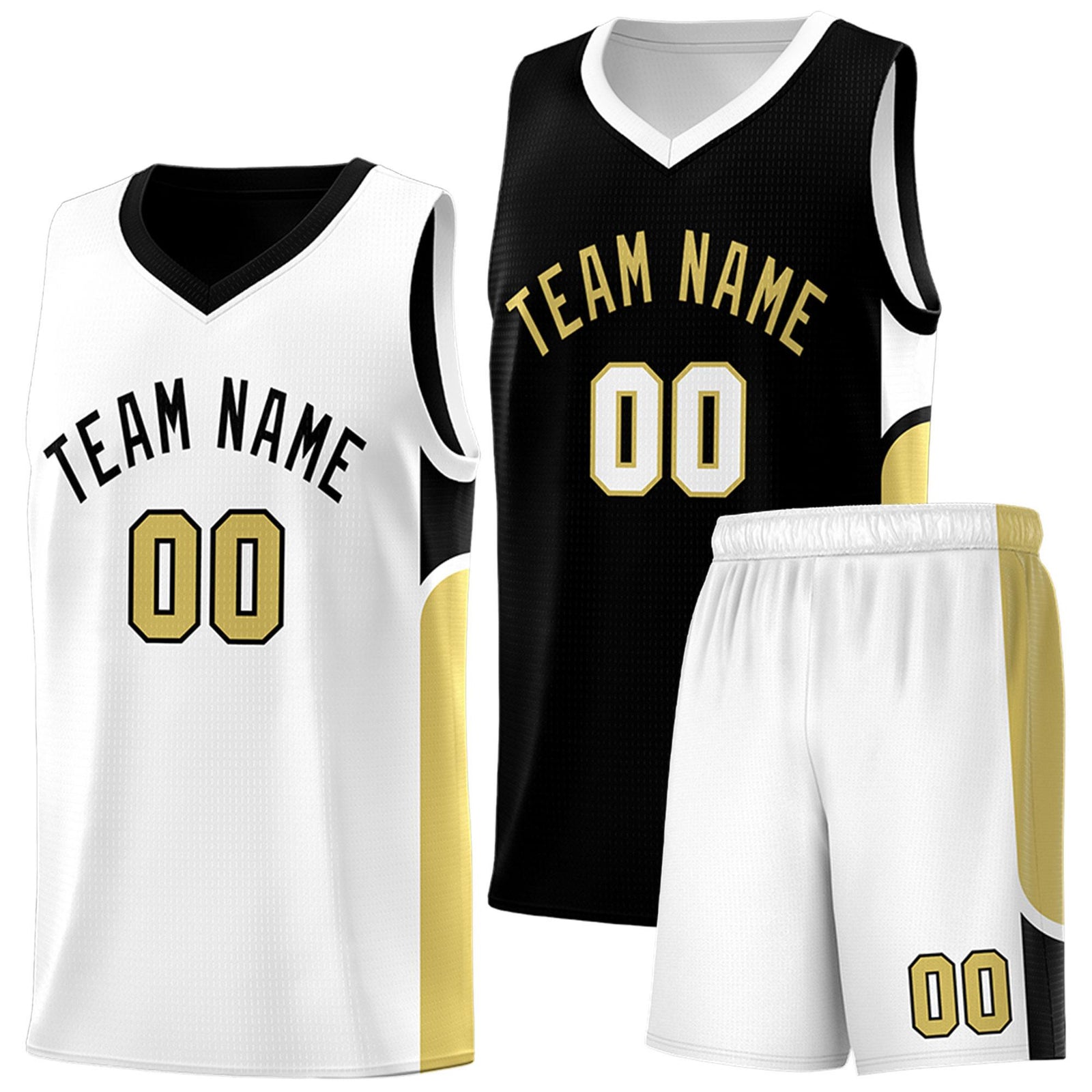 Custom Black White Side U-shaped Patttern Double Side Sports Uniform Basketball Jersey