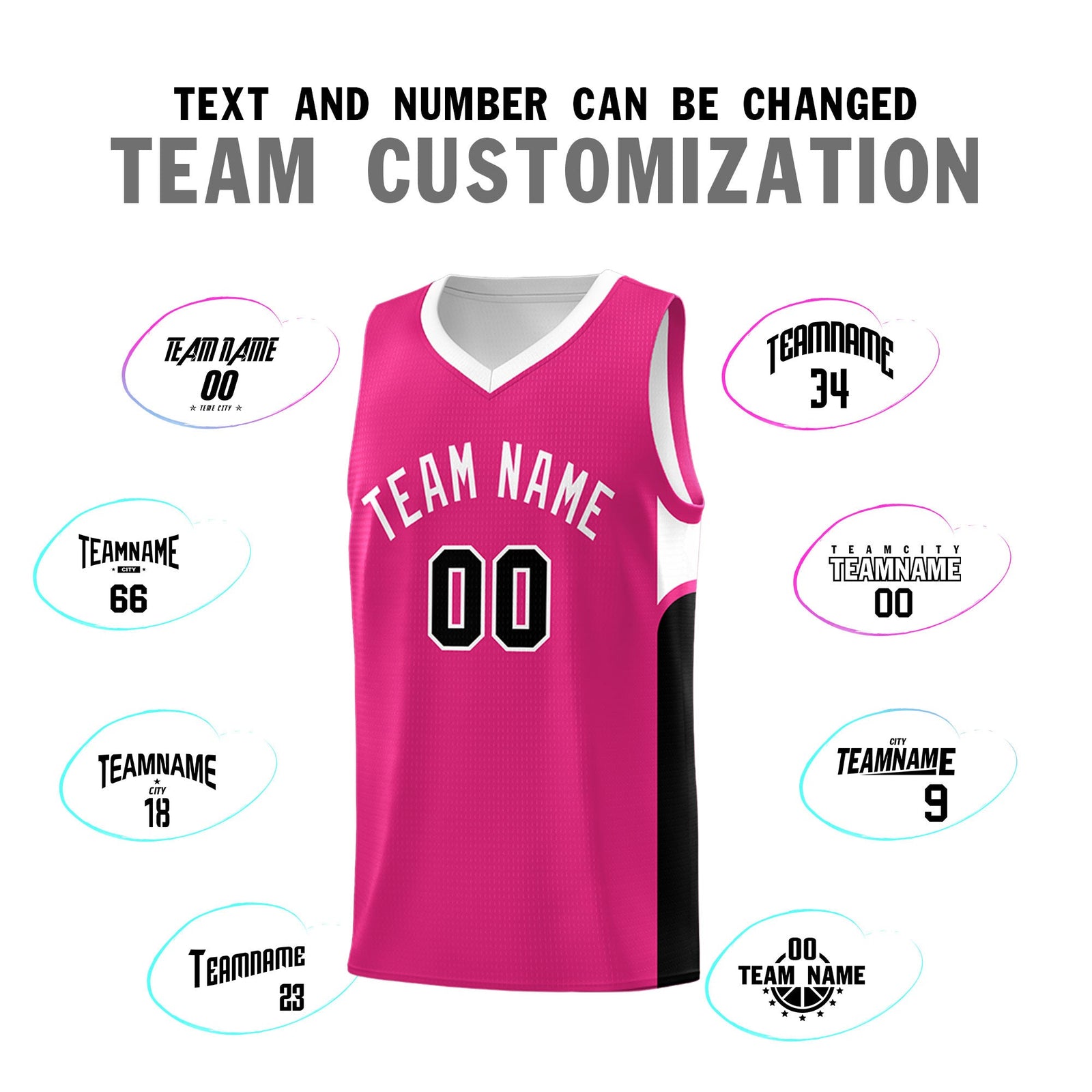 Custom Pink White Side U-shaped Patttern Double Side Sports Uniform Basketball Jersey