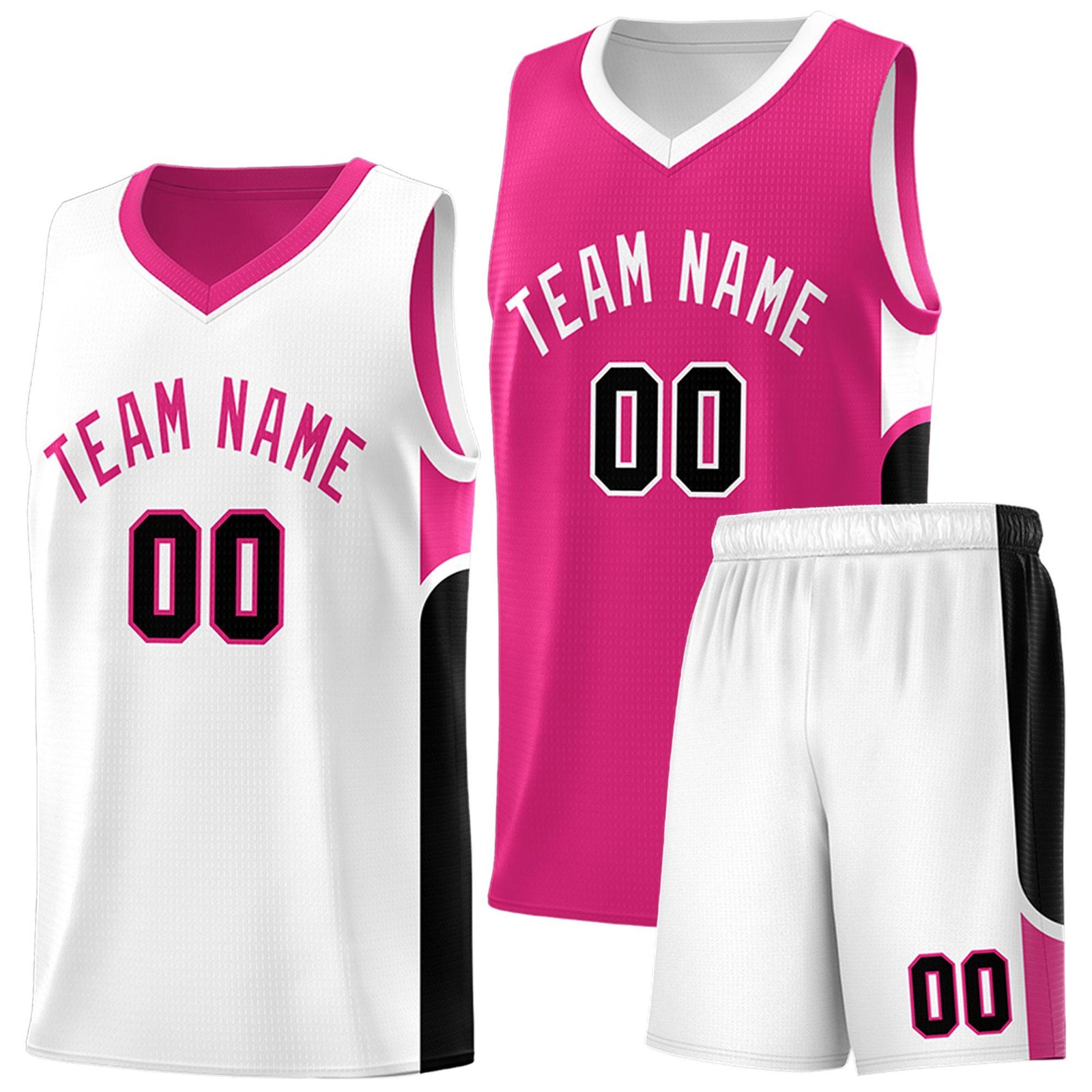 Custom Pink White Side U-shaped Patttern Double Side Sports Uniform Basketball Jersey