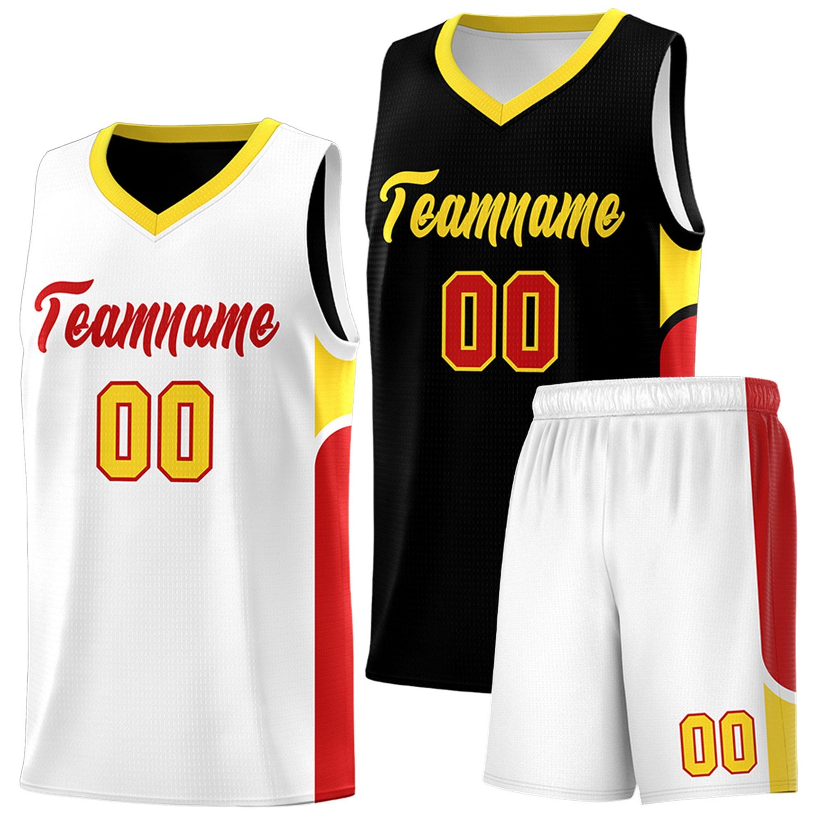 Custom Black White Side U-shaped Patttern Double Side Sports Uniform Basketball Jersey